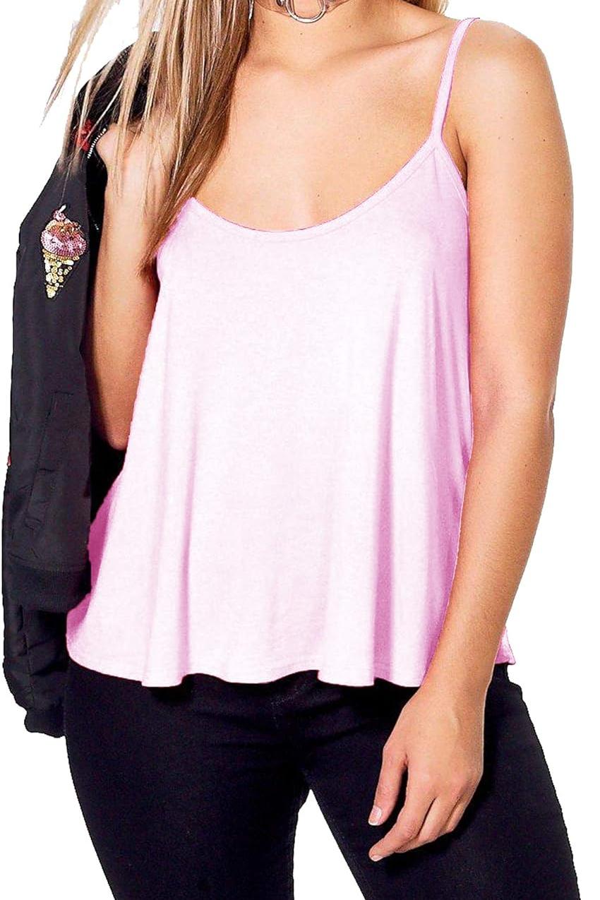 Plus Size Cami Strappy Sleeveless Swing Vest Top Tops WearAll Pink 16-18