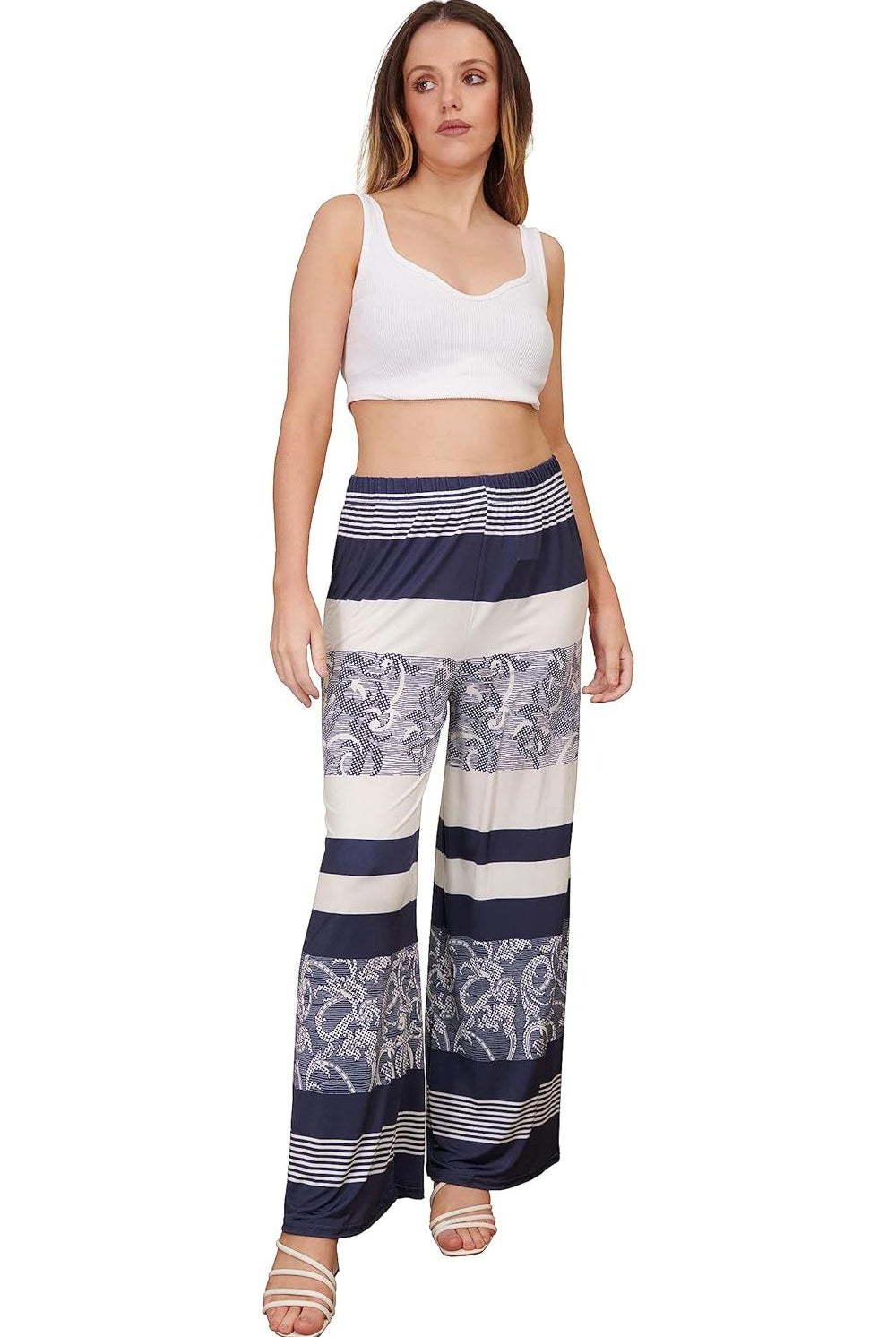 Navy Abstract Print Palazzo Trouser Palazzo WearAll