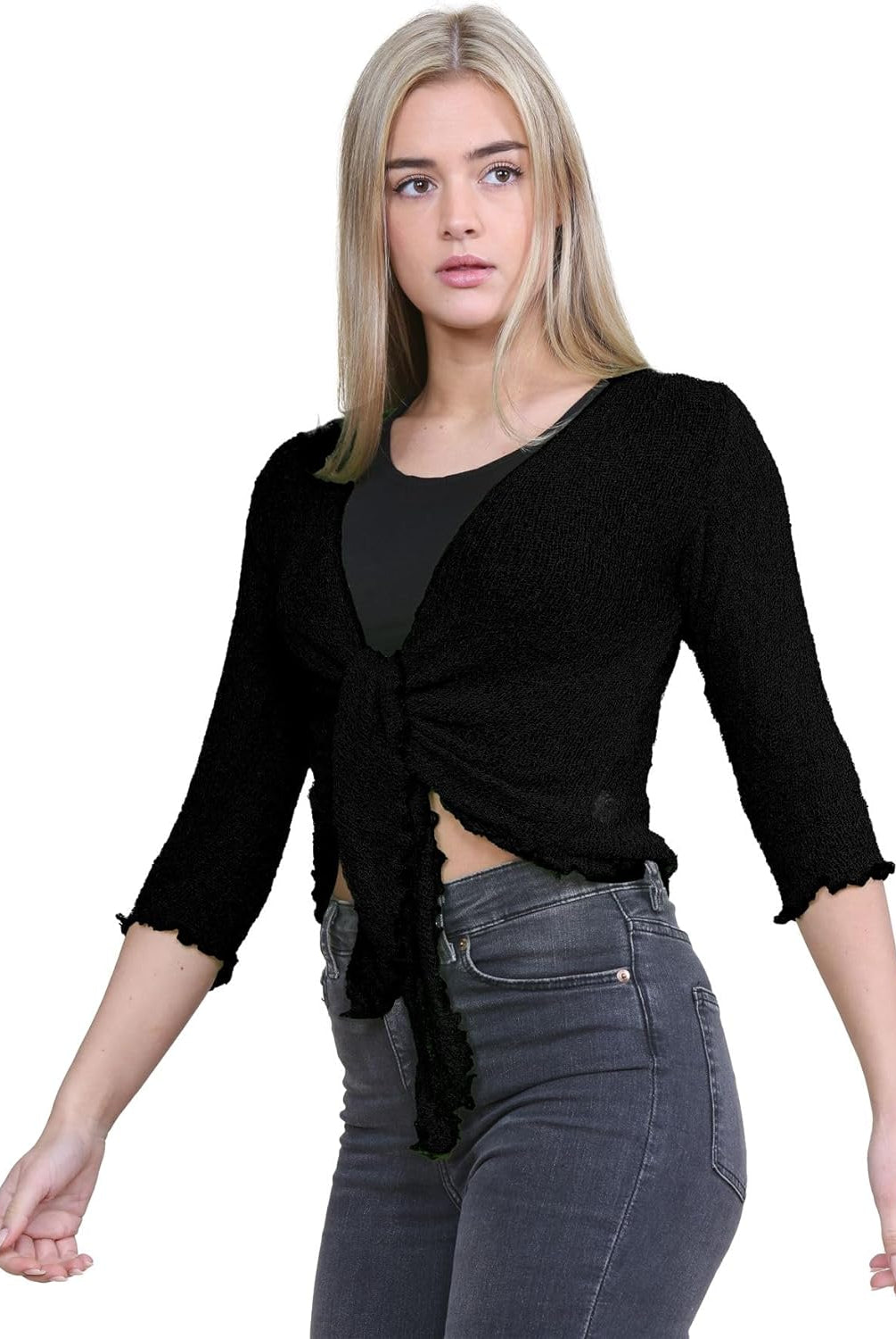 Tie Up Knitted Cropped Bolero Shrug Shrugs WearAll