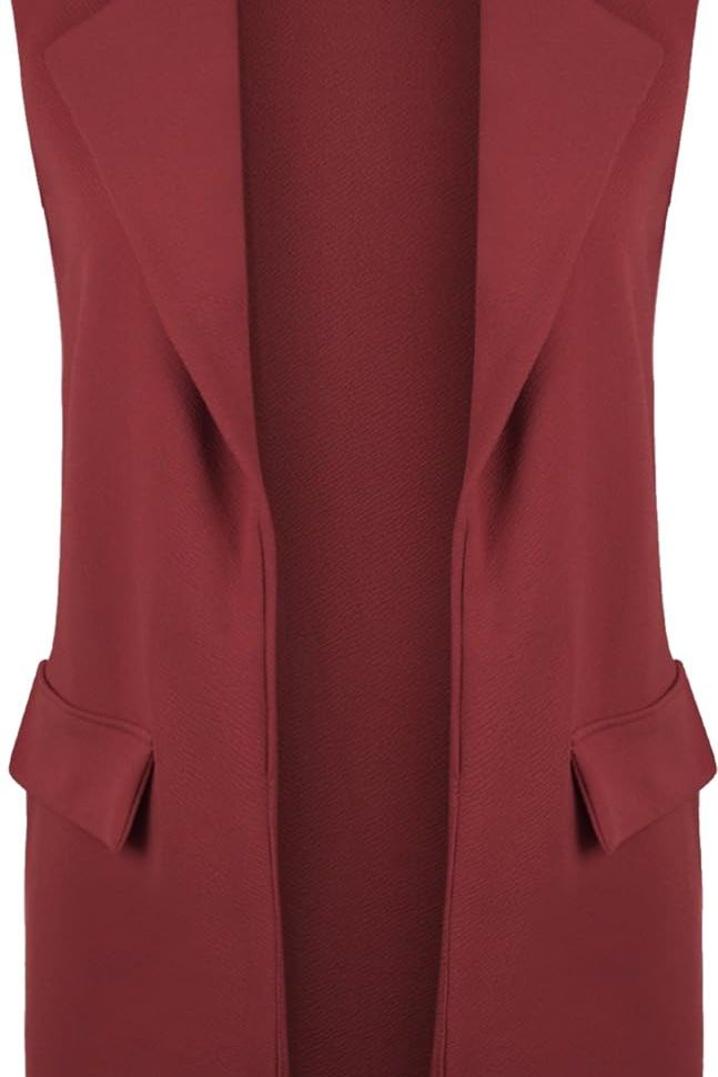 Crepe Open Long Waistcoat Pocket Top cardigan WearAll Wine 8