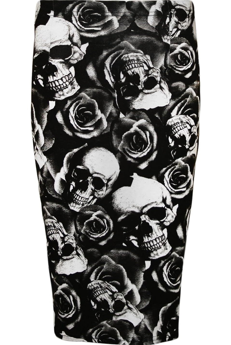 Printed Stretch Pencil Midi Skirt Skirt WearAll Skull Roses 8-10