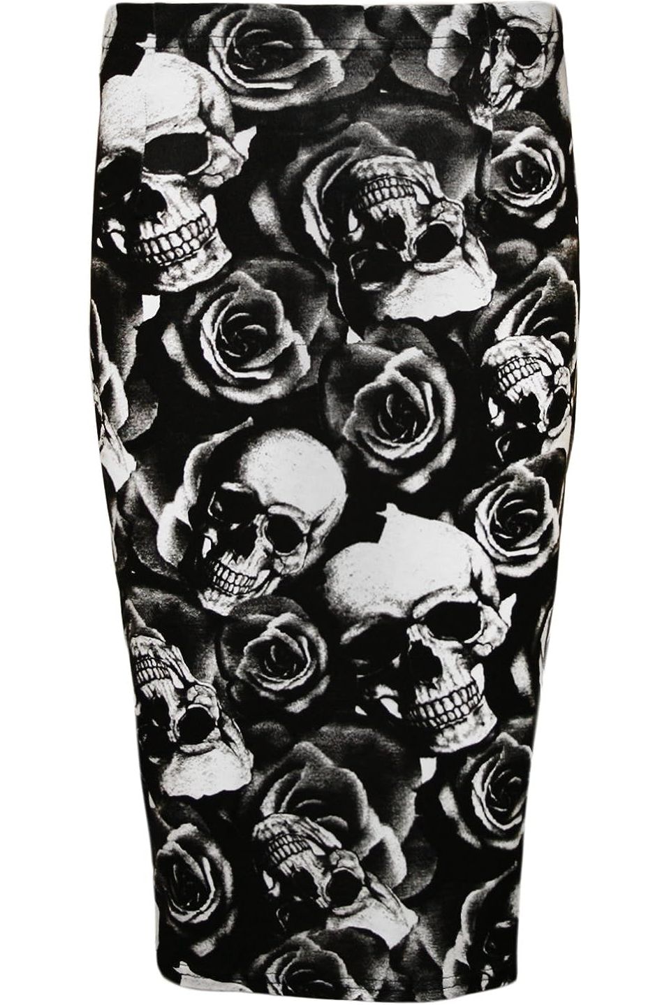 Printed Stretch Pencil Midi Skirt Skirt WearAll Skull Roses 8-10