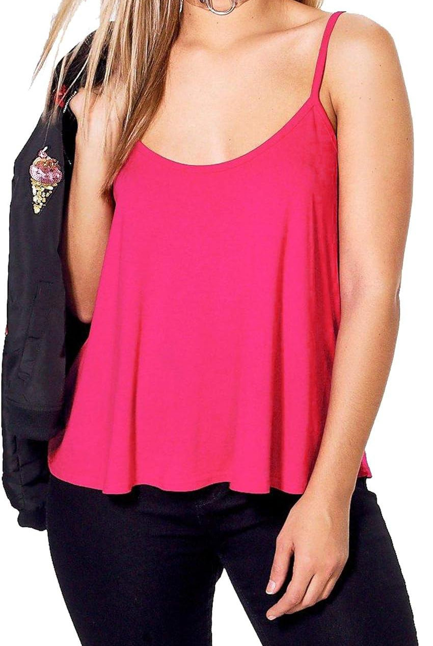 Cami Strappy Sleeveless Swing Vest Top Tops WearAll Cerise 8-10
