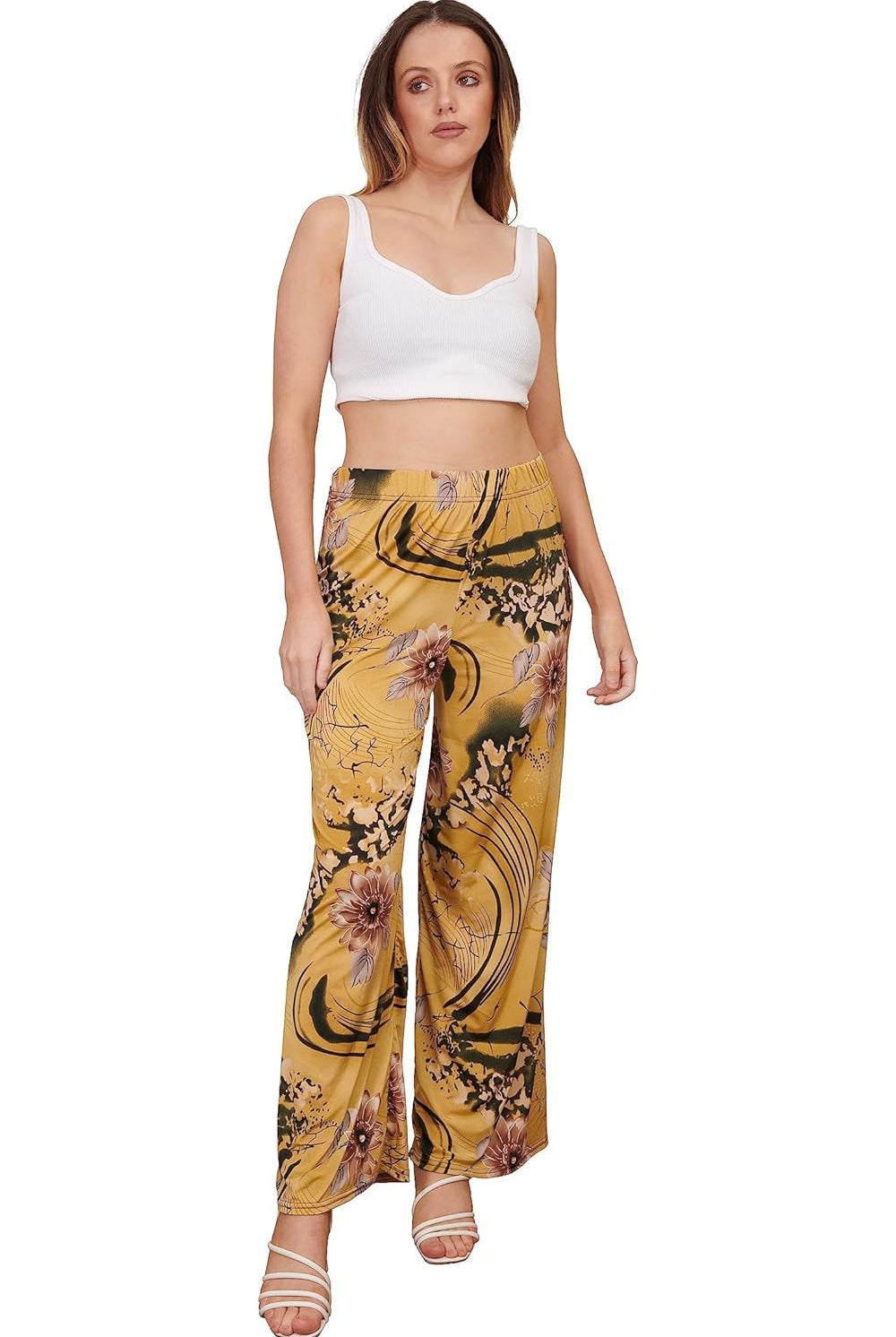 Plus Size Camel Floral Print Palazzo Trouser Palazzo WearAll 16-18 Camel