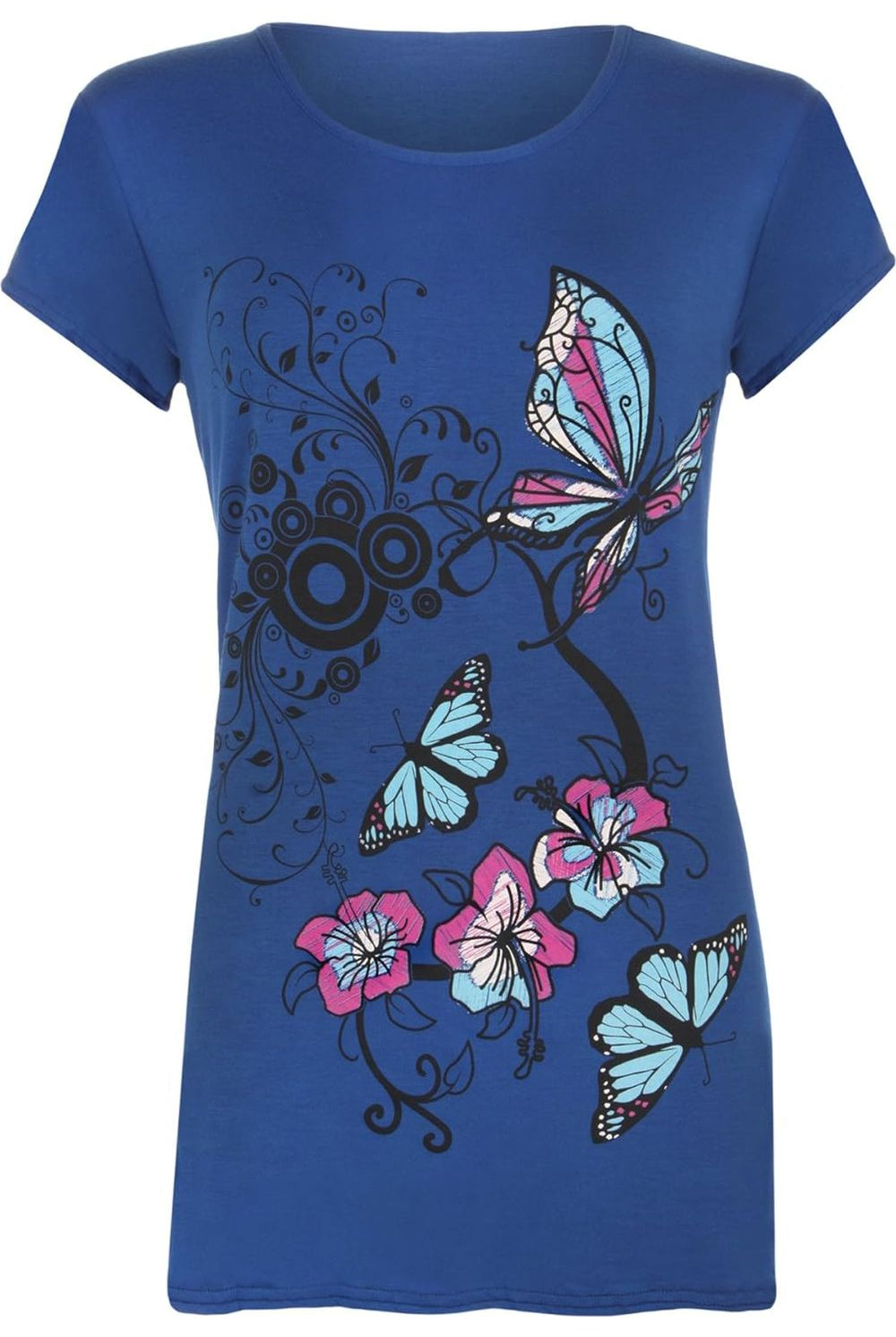 Butterfly Print T-Shirt Baggy Top Tops WearAll Royal Blue 8-10
