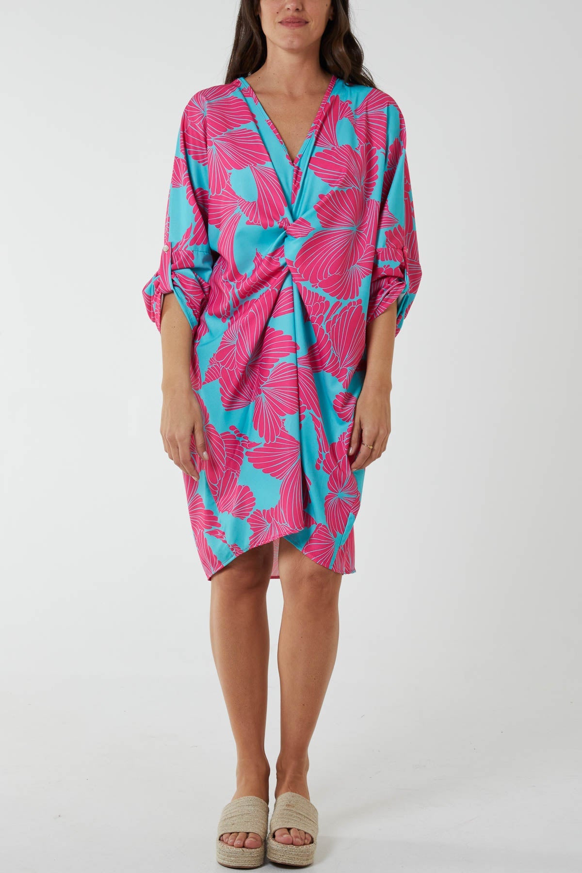 Floral Twisted Front Midi Dress Dress WearAll Sage One Size