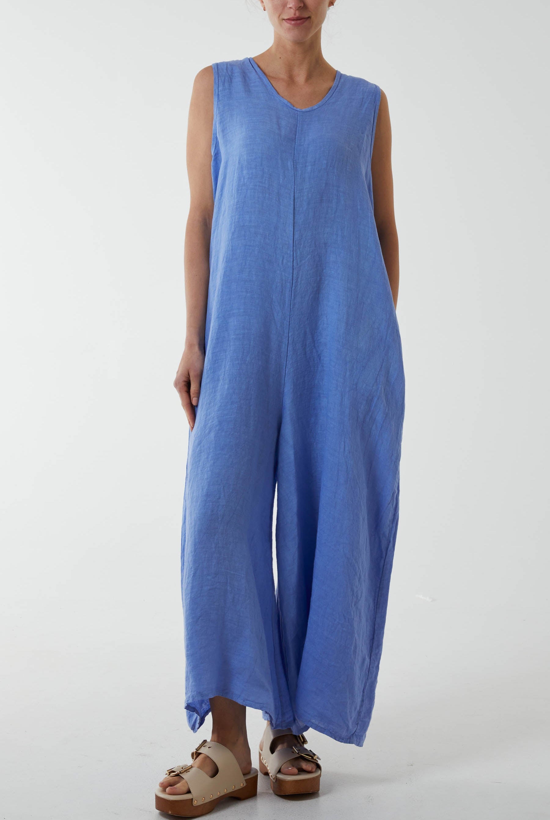Linen Sleeveless Jumpsuit Jumpsuit WearAll Denim One Size