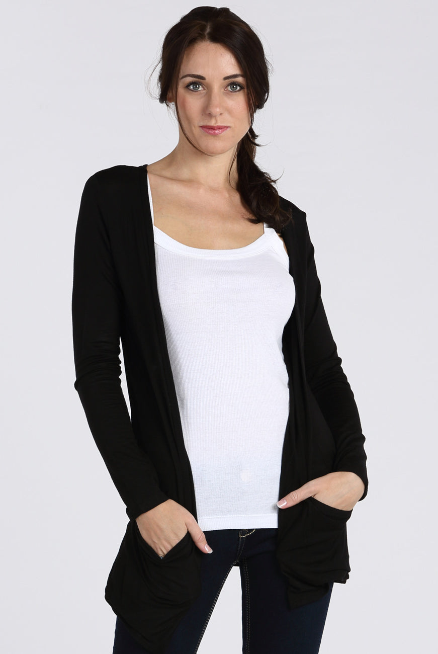 Ladies Long Sleeve Pocket Cardigan cardigan WearAll Black 8-10