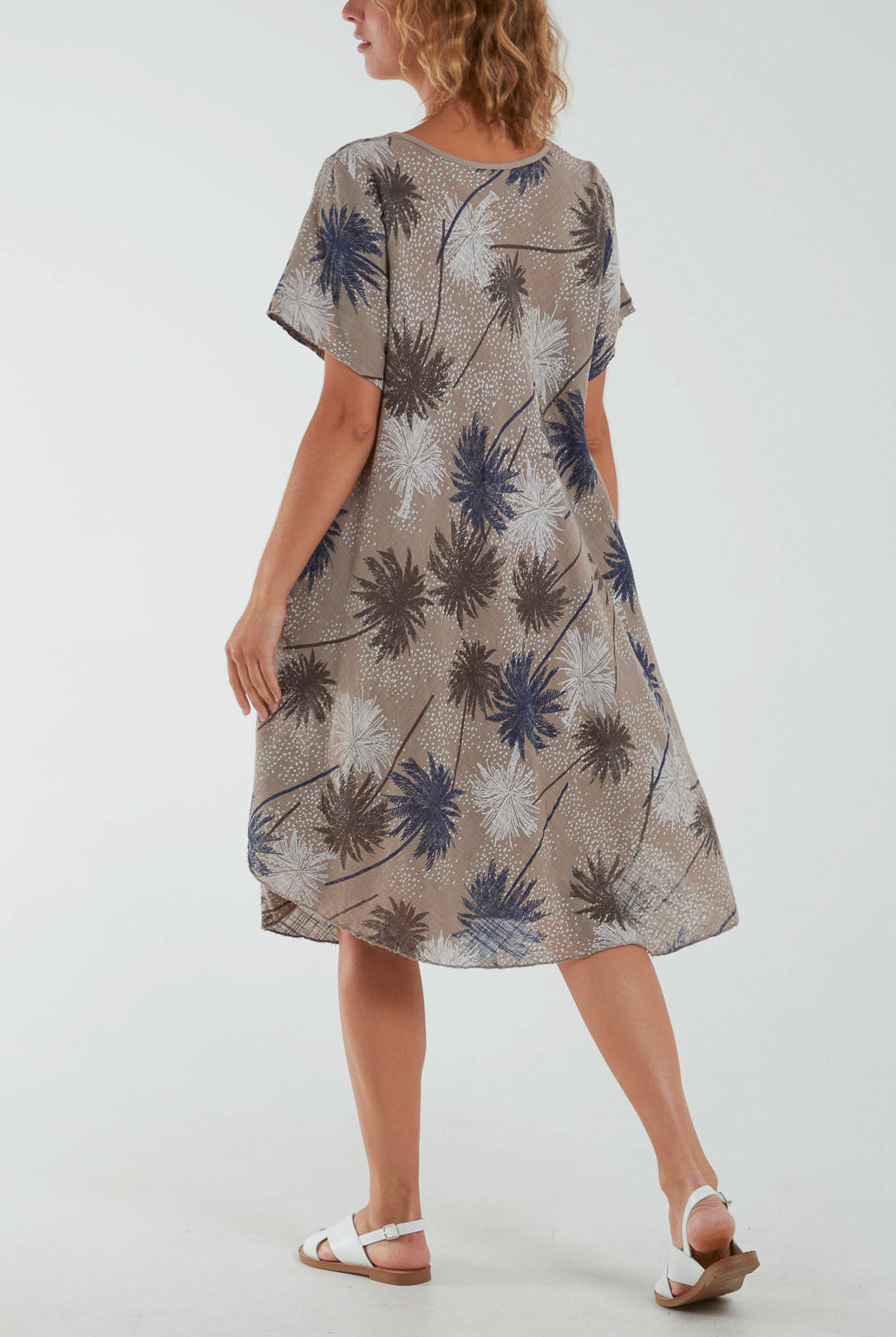 Palm Tree Short Sleeve Midi Dress Dresses WearAll