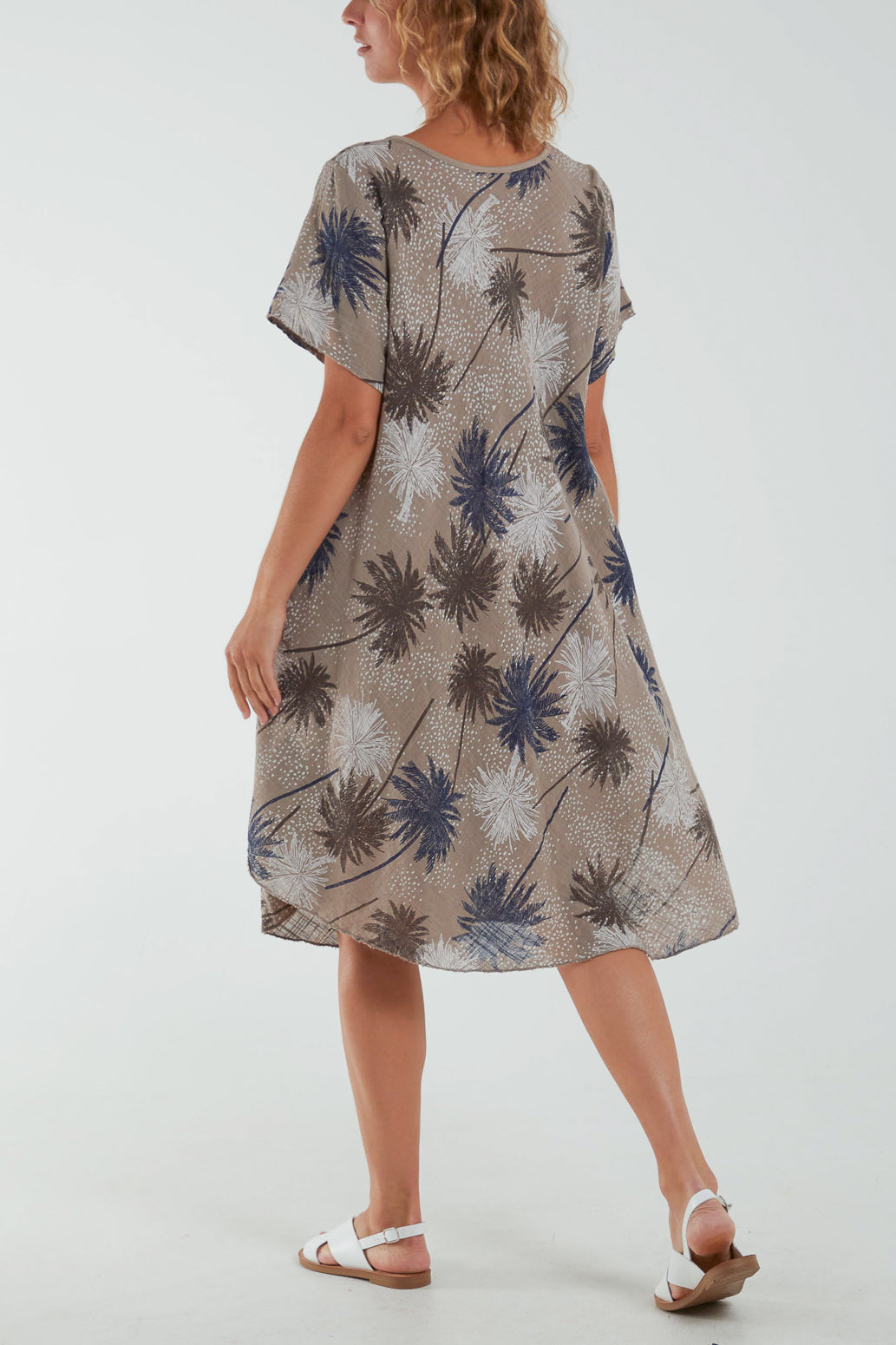 Palm Tree Short Sleeve Midi Dress Dresses WearAll