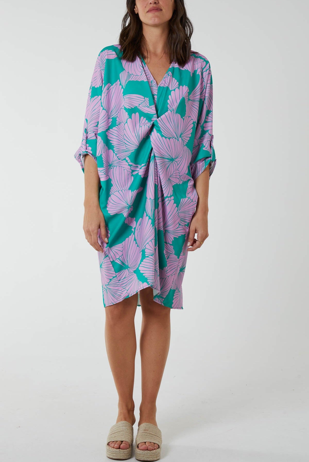 Floral Twisted Front Midi Dress Dress WearAll Jade One Size