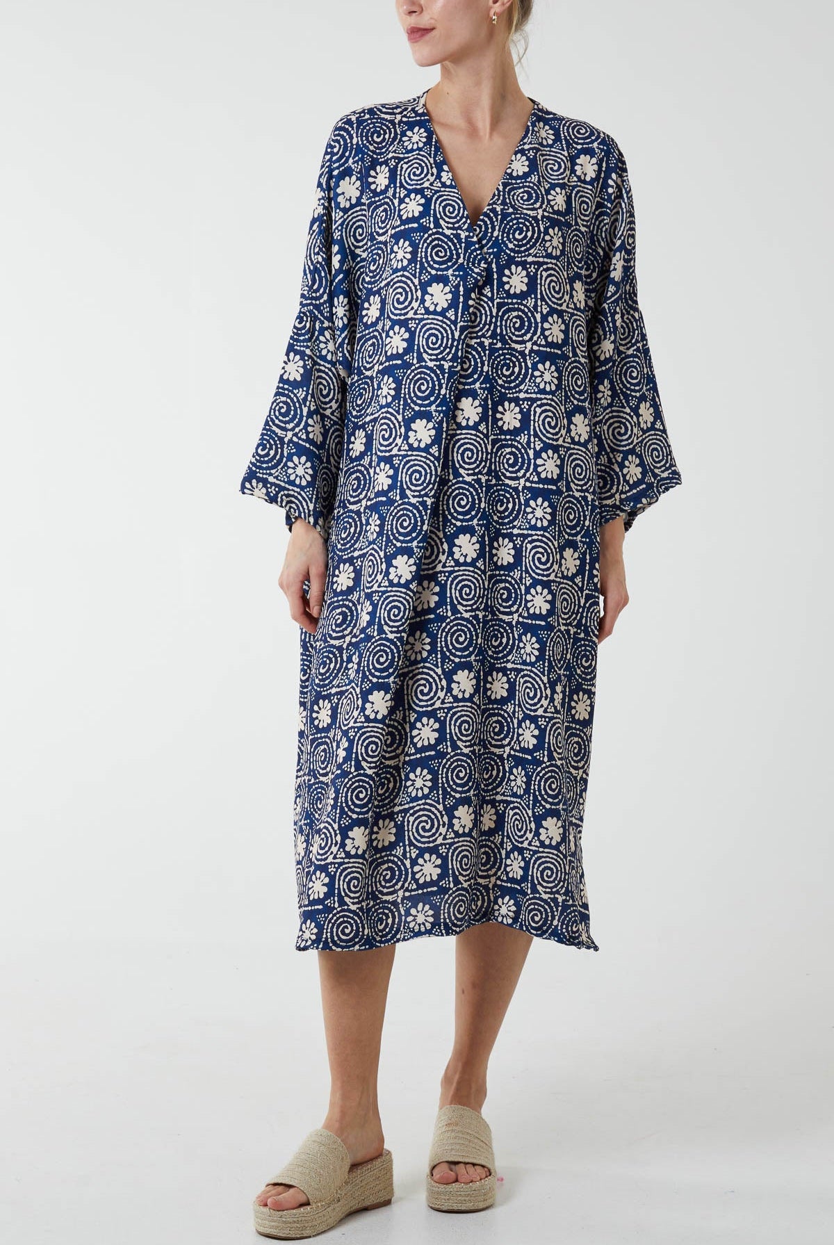 Mosaic Pattern Tunic Midi Dress DMF2 WearAll Navy One Size