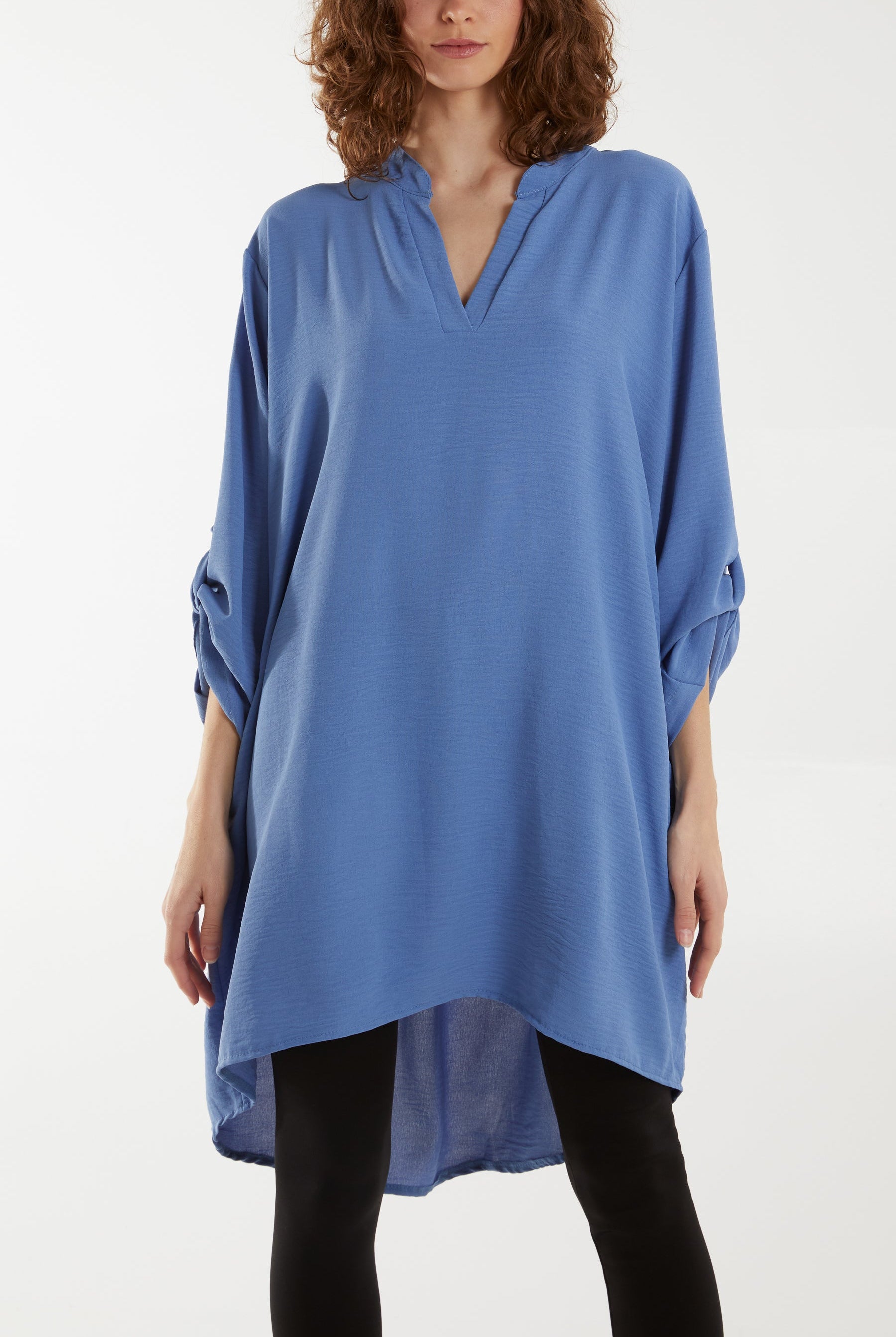 V-Neck Button Sleeve Long Top Tops WearAll Denim One Size