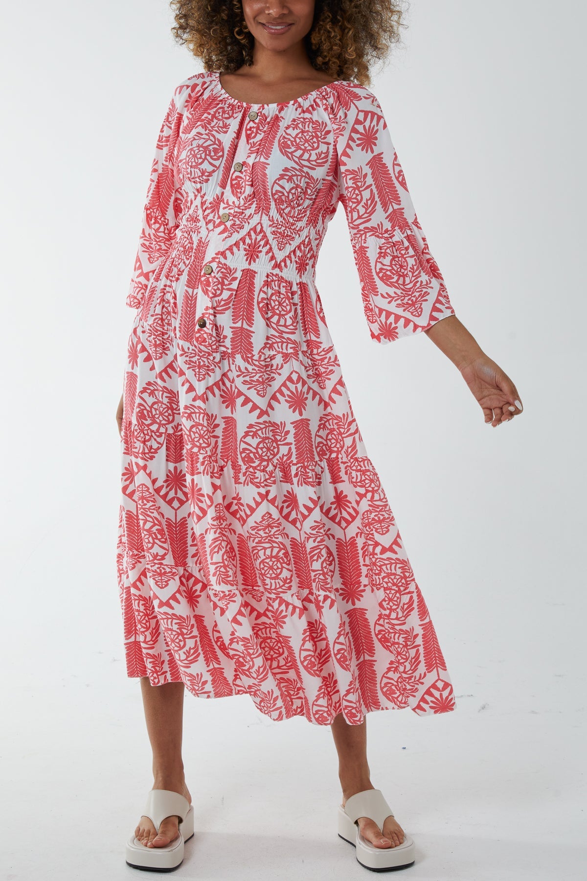 Gypsy Barot Baroque Button Dress Dresses WearAll Coral One Size