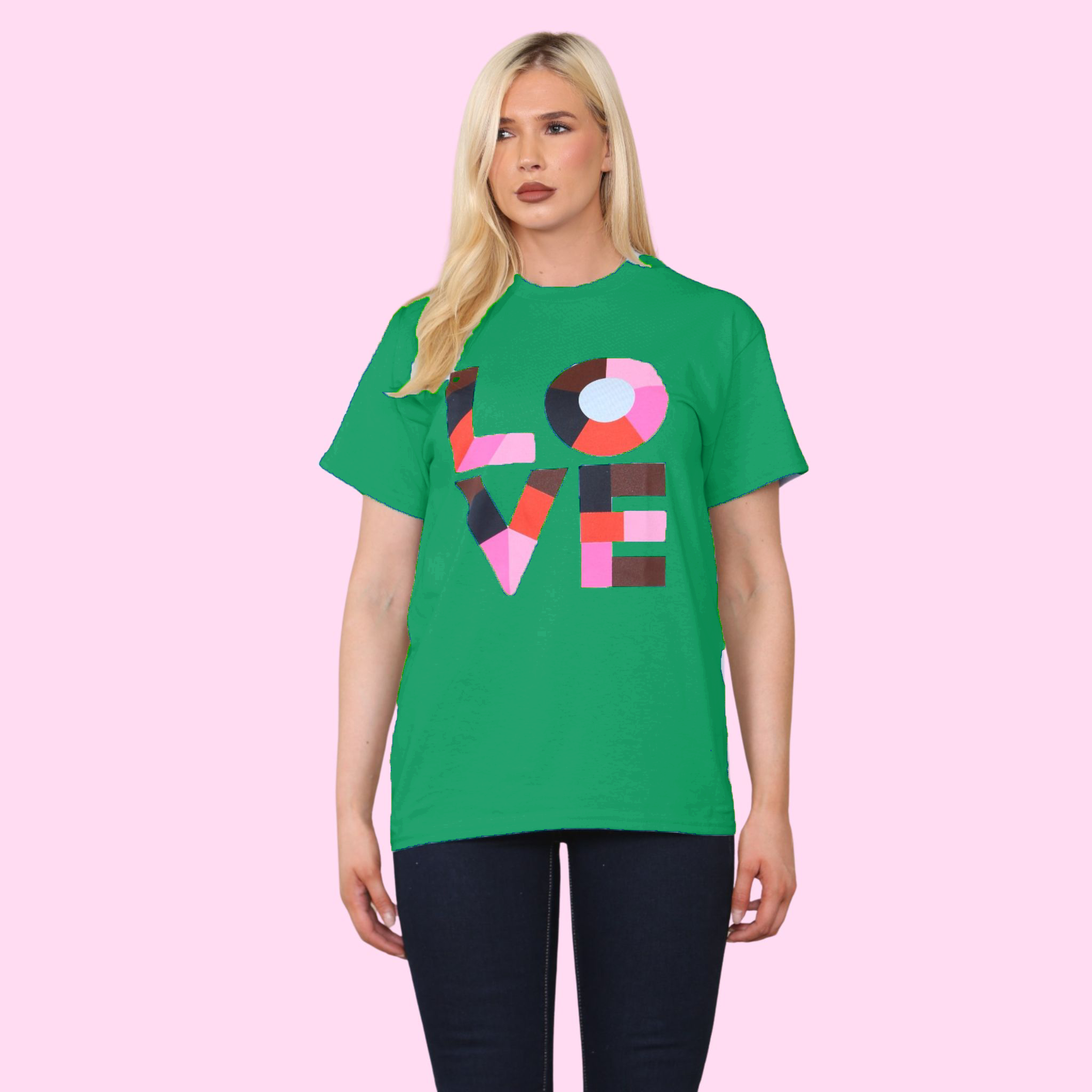 Love Printed T-Shirt Shirts WearAll Green 8