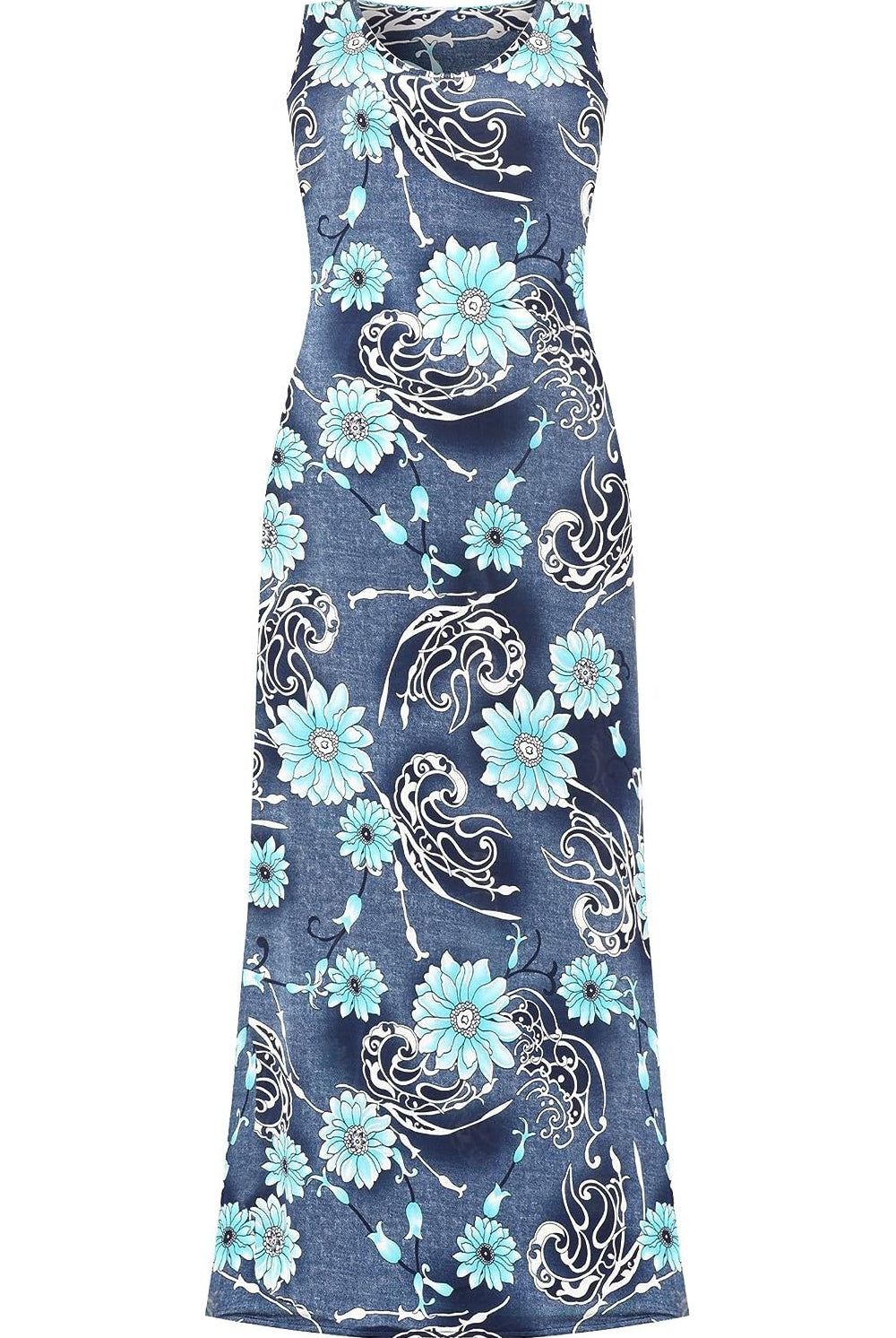 Denim Look Print Sleeveless Maxi Dress Dress WearAll