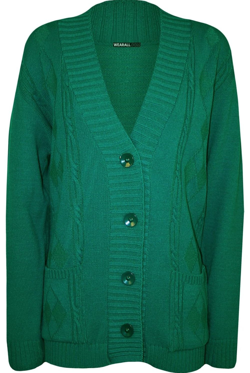 Button Long Sleeve Pocket Knitted Cardigan Knitted Cardigan WearAll Green 8-10