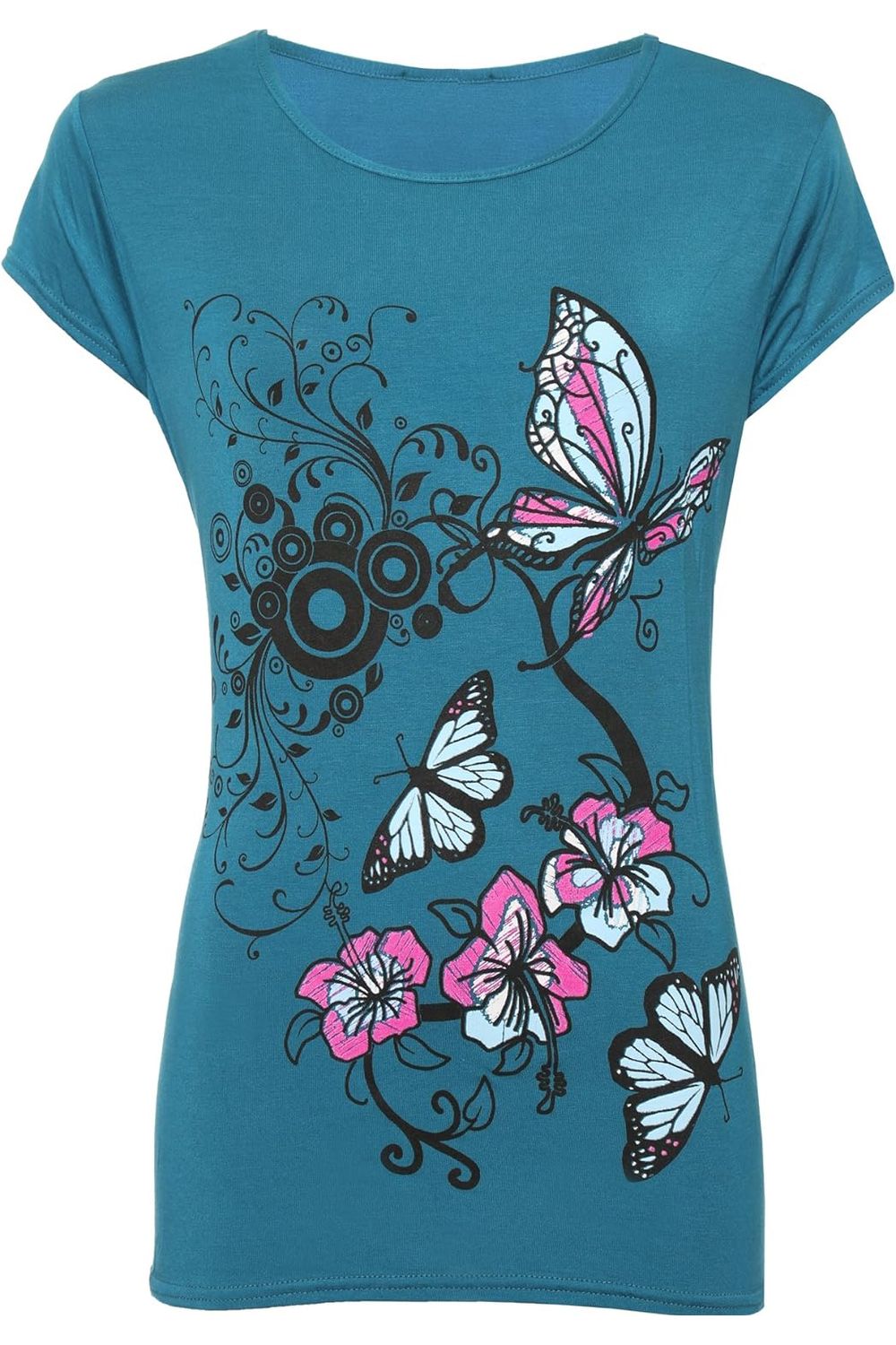 Plus Size Butterfly Print T-Shirt Top Tops WearAll Teal 16-18