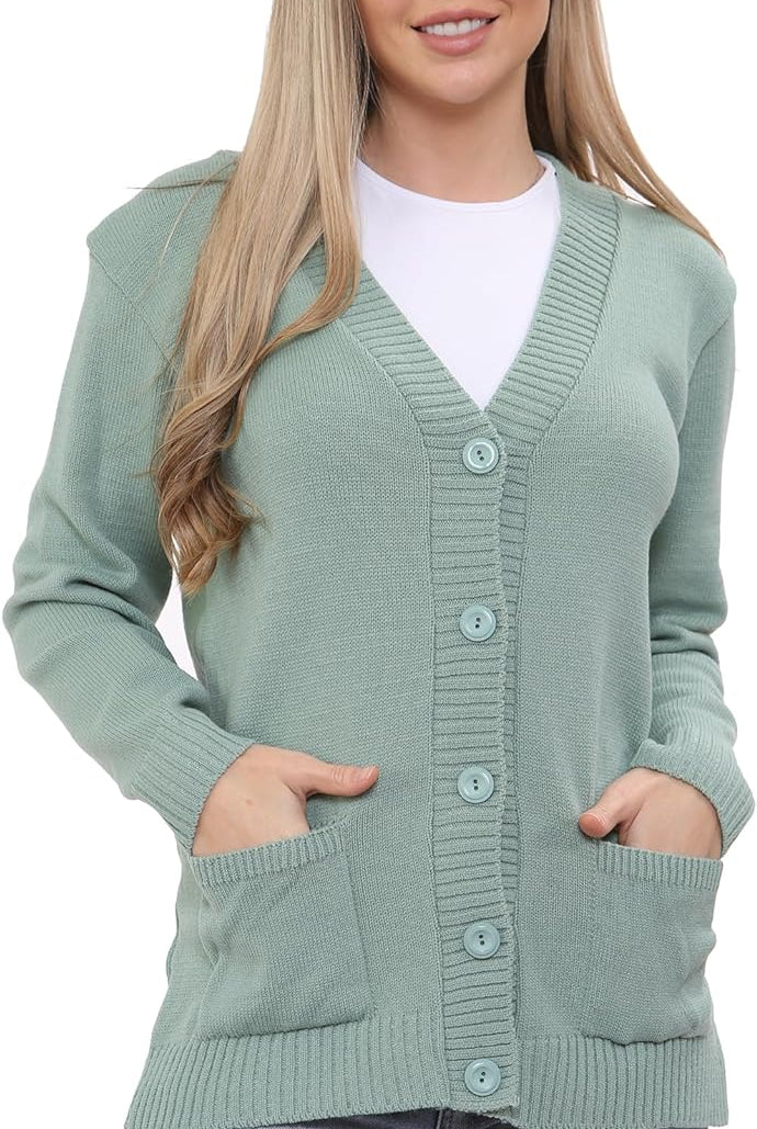 Women Knitted Plain Cardigan Knitted Cardigan WearAll Green 8-10