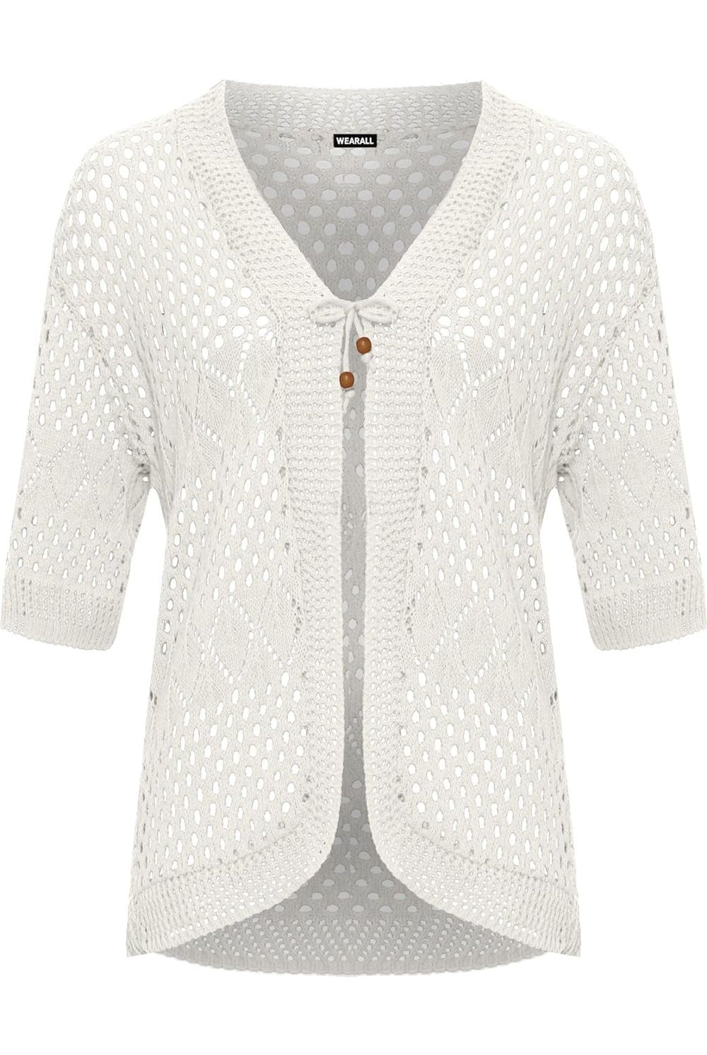 Plus Size Crochet Knitted Open Tied Cardigan Knitted Cardigan WearAll White 16-18
