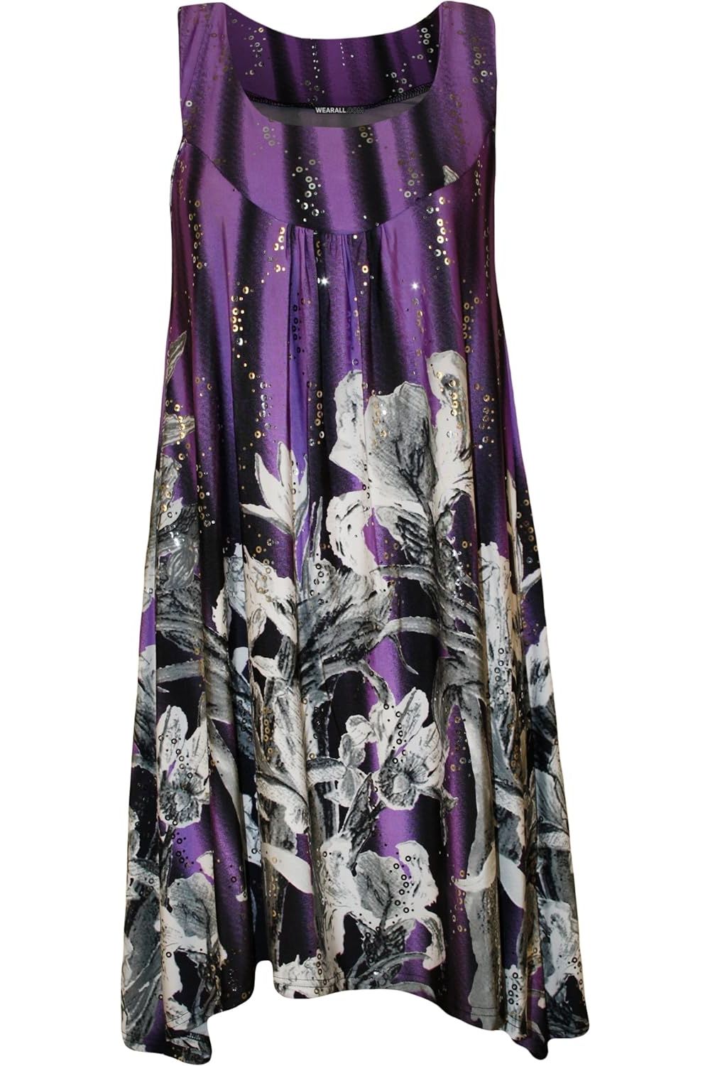 Sequin Print Long Swing Vest Top Tops WearAll Purple 14