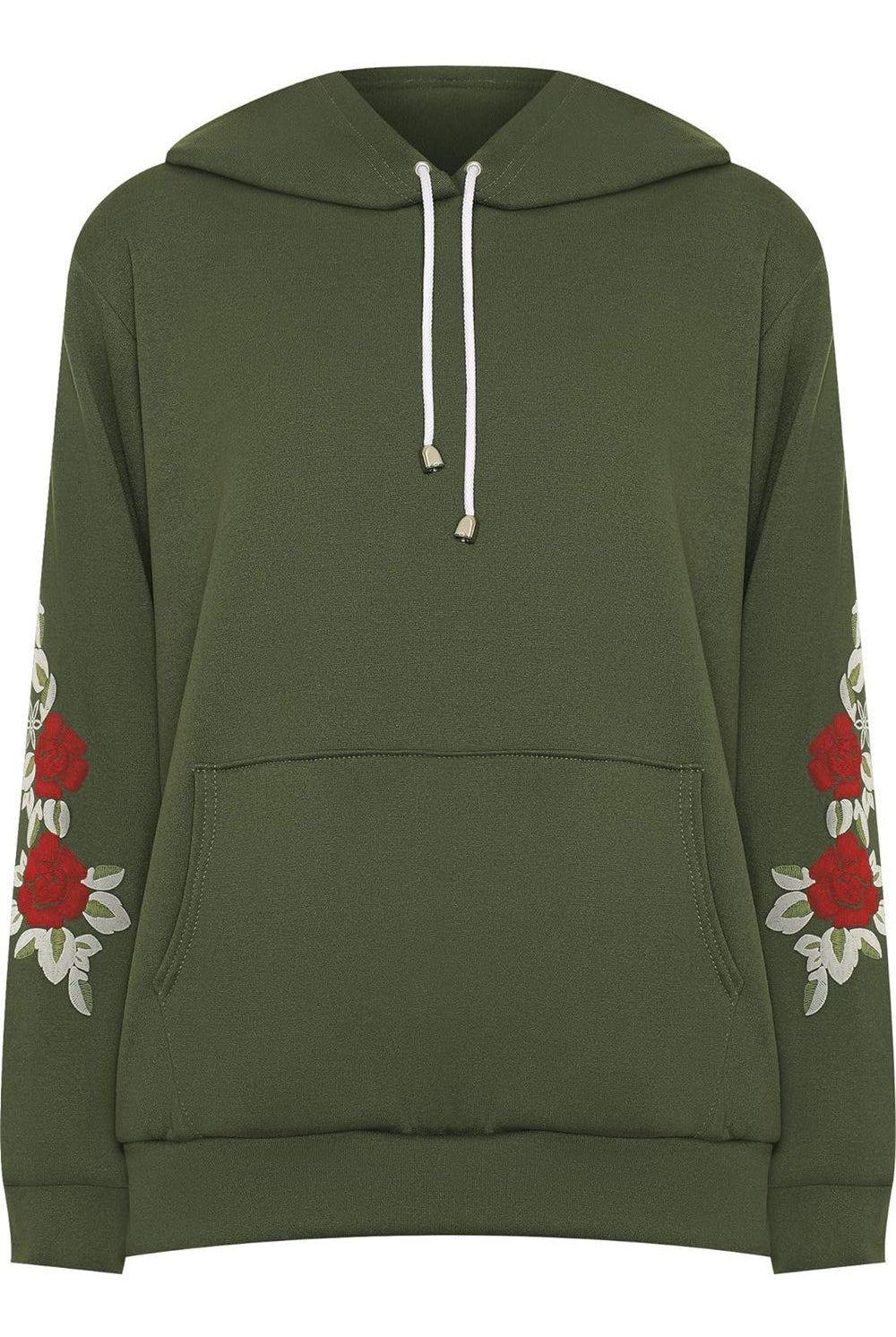 Embroidered Pouch Pocket Sweatshirt Tops WearAll Khaki Green 16-18