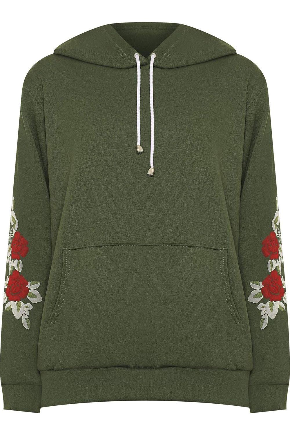 Embroidered Pouch Pocket Sweatshirt Tops WearAll Khaki Green 16-18