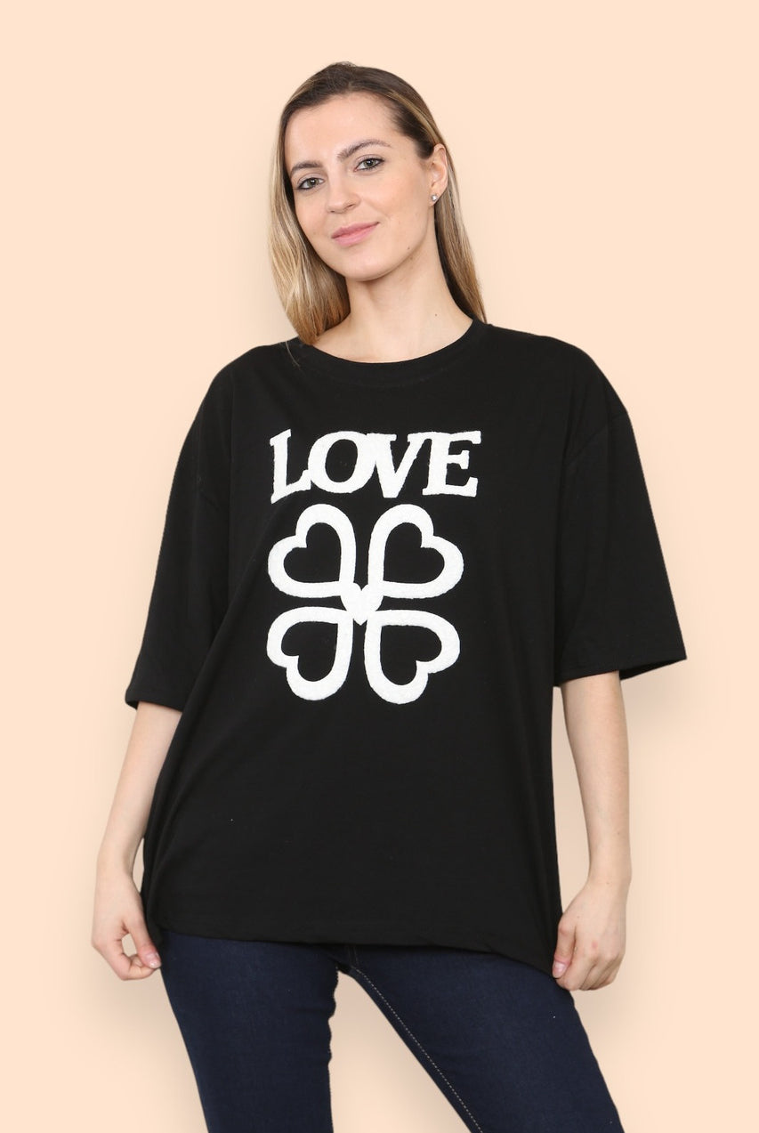 Love Slogan Printed T-Shirt T-shirts WearAll Black 8-10