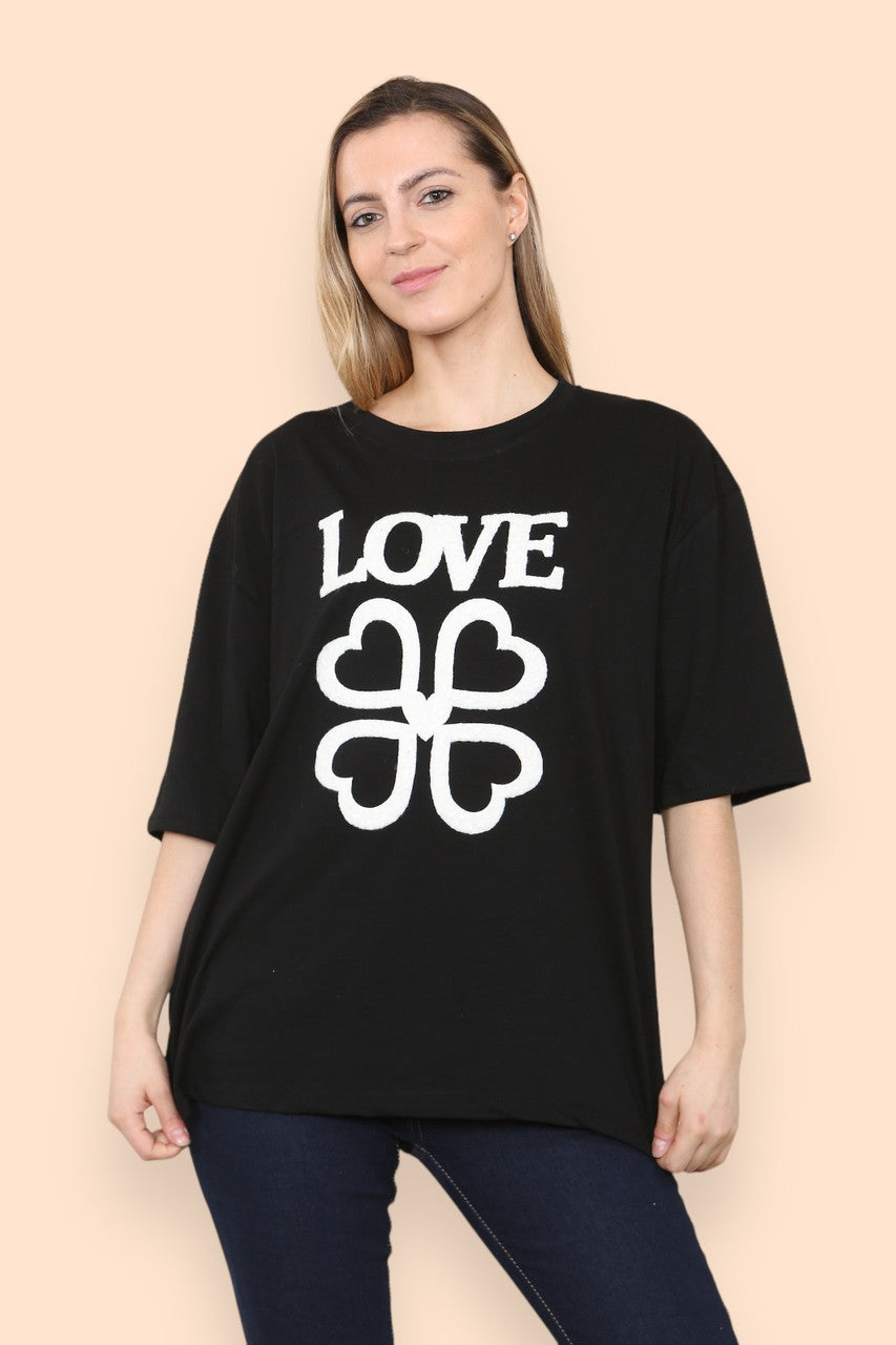 Love Slogan Printed T-Shirt T-shirts WearAll Black 8-10