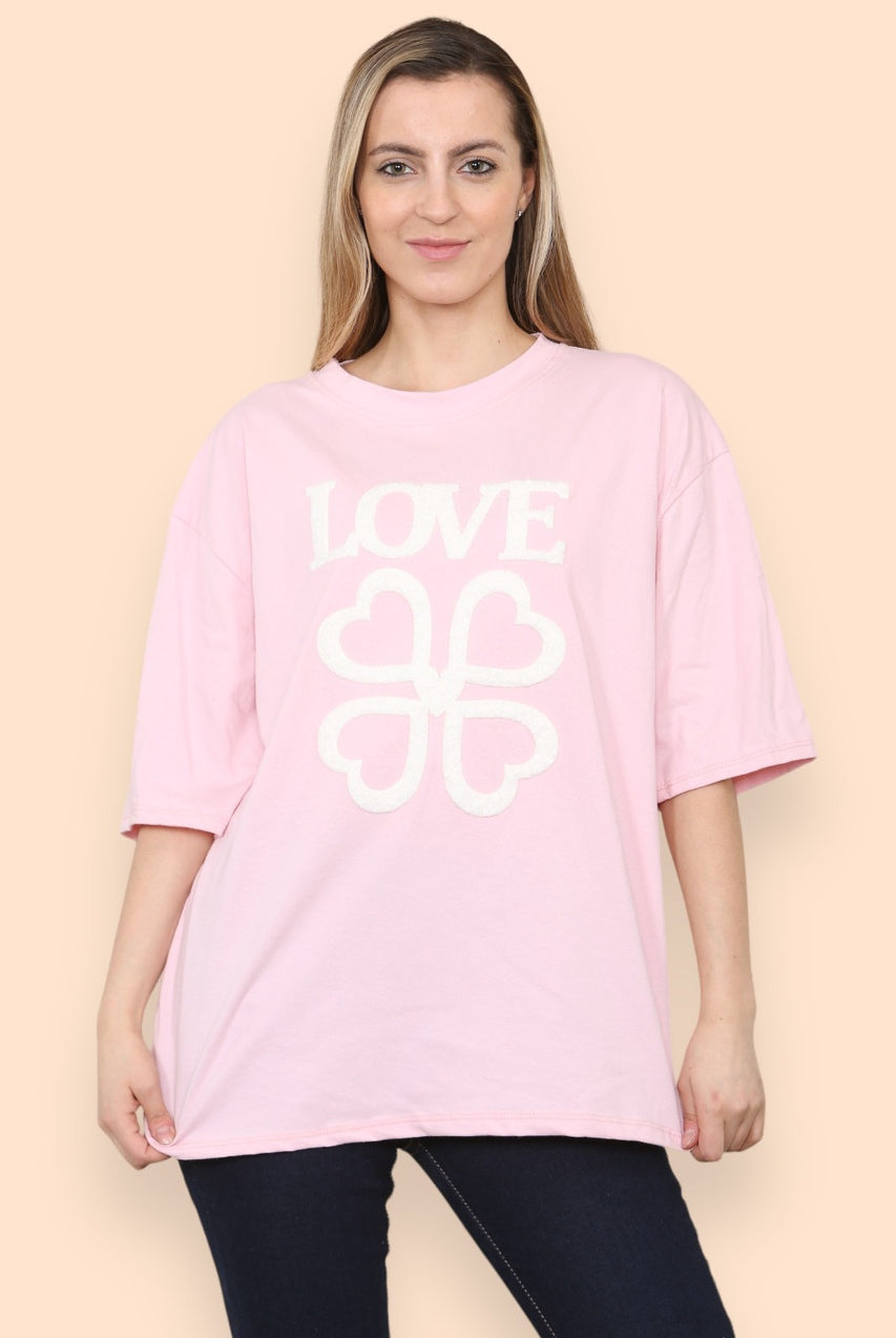 Love Slogan Printed T-Shirt T-shirts WearAll Pink 8-10