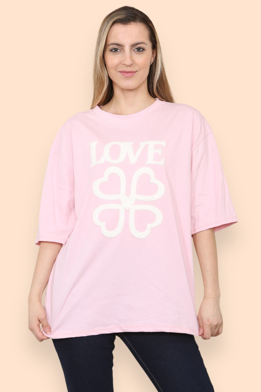 Love Slogan Printed T-Shirt T-shirts WearAll Pink 8-10