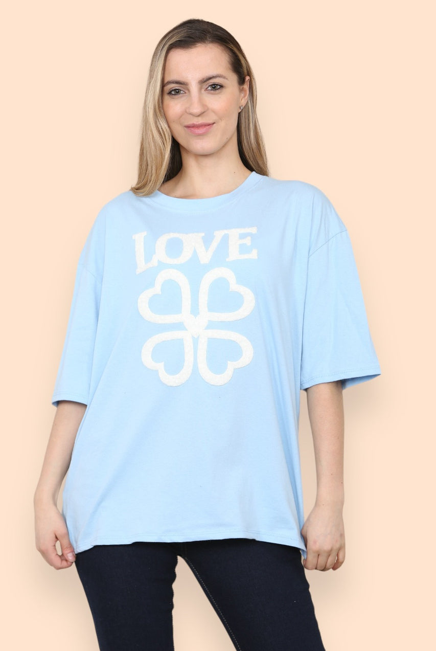 Love Slogan Printed T-Shirt T-shirts WearAll Sky Blue 8-10