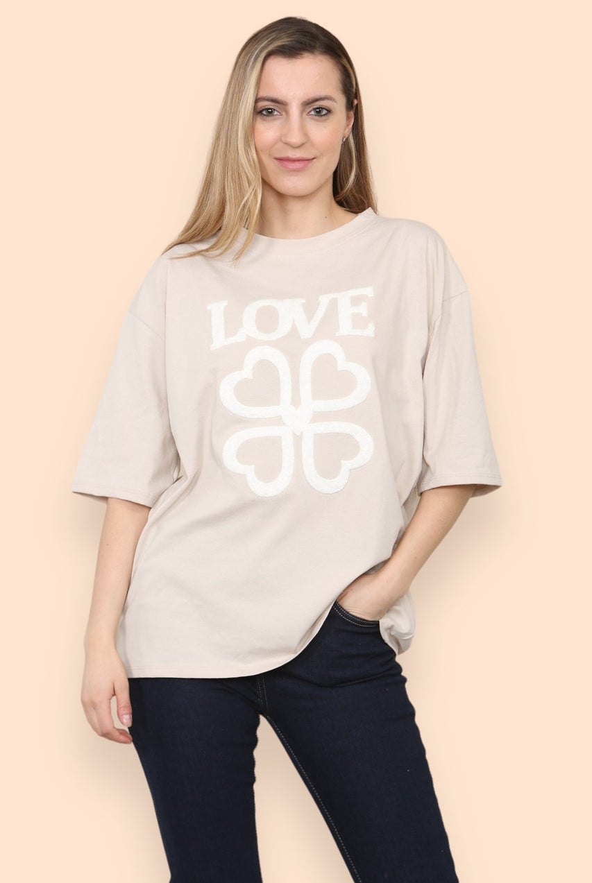 Love Slogan Printed T-Shirt T-shirts WearAll Stone 8-10