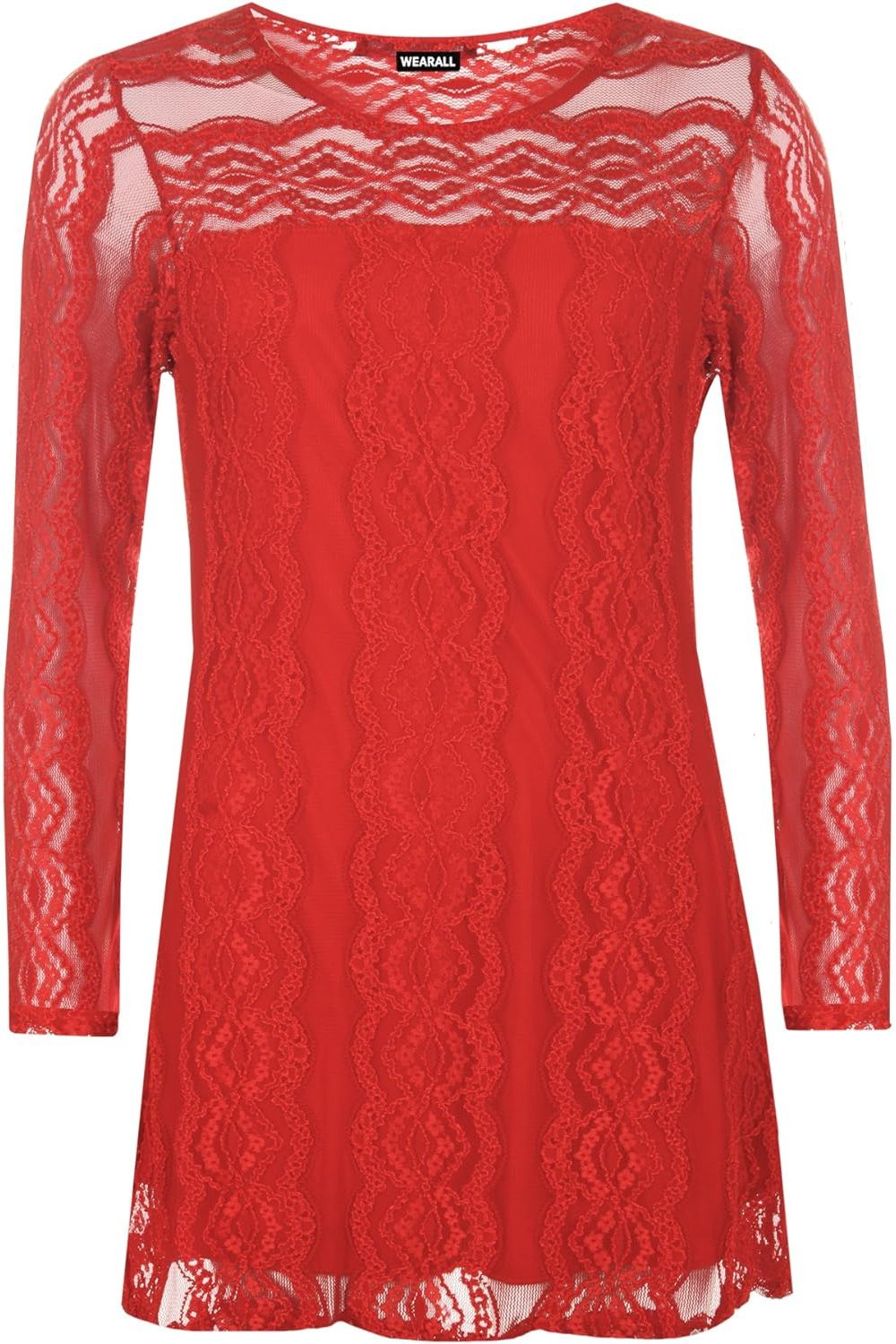 Lace Lined Sheer Long Stretch Tunic Top WearAll Red 14