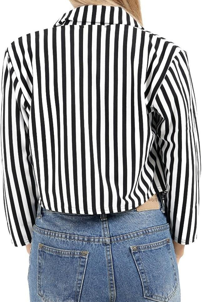 Plus Size Cropped Waterfall Blazer Striped Print Tops WearAll