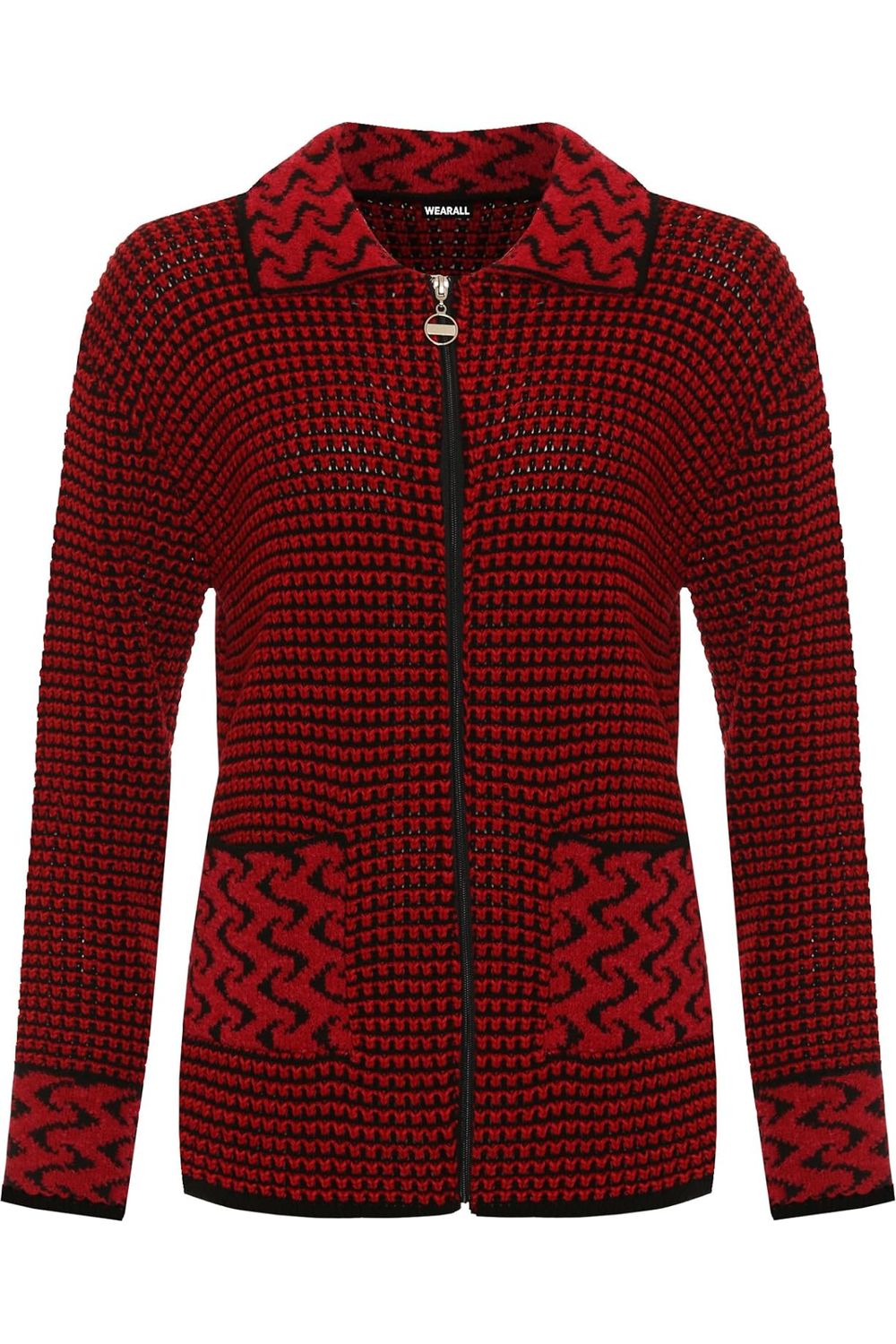 Knitted Cardigan Zip Pocket Leopard Collar Knitted Cardigan WearAll Red 8-10