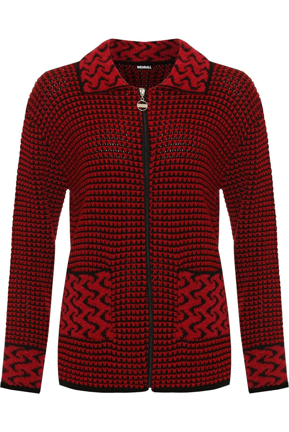Plus Size Knitted Cardigan Zip Pocket Knitted Cardigan WearAll Red 16-18
