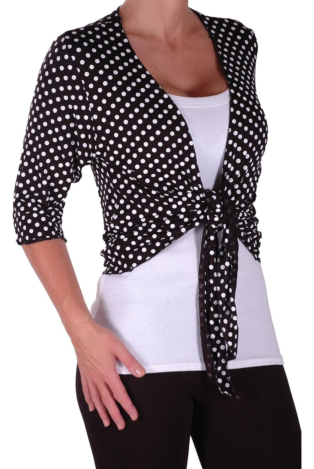 Plus Size Polka Dot Spot Tie Up Shrug Tops WearAll