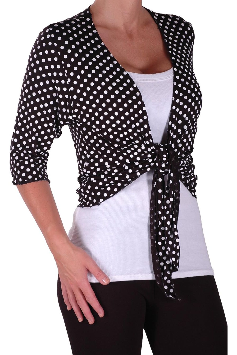 Plus Size Polka Dot Spot Tie Up Shrug Tops WearAll