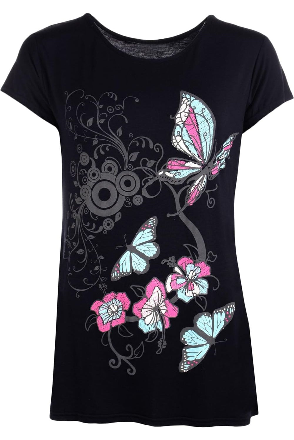 Butterfly Print T-Shirt Baggy Top Tops WearAll Navy Blue 8-10