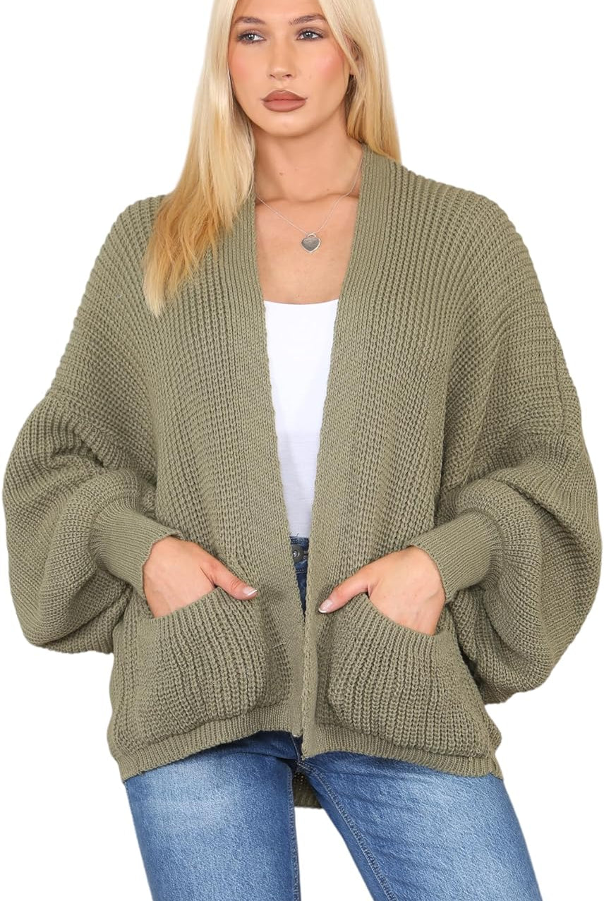 Short Balloon Sleeve Cardigan One Size (10-18) Apparel & Accessories WearAll Khaki