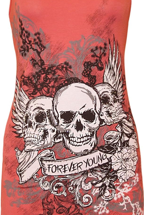 Forever Skull Print Vest Top Top WearAll Coral 12-14