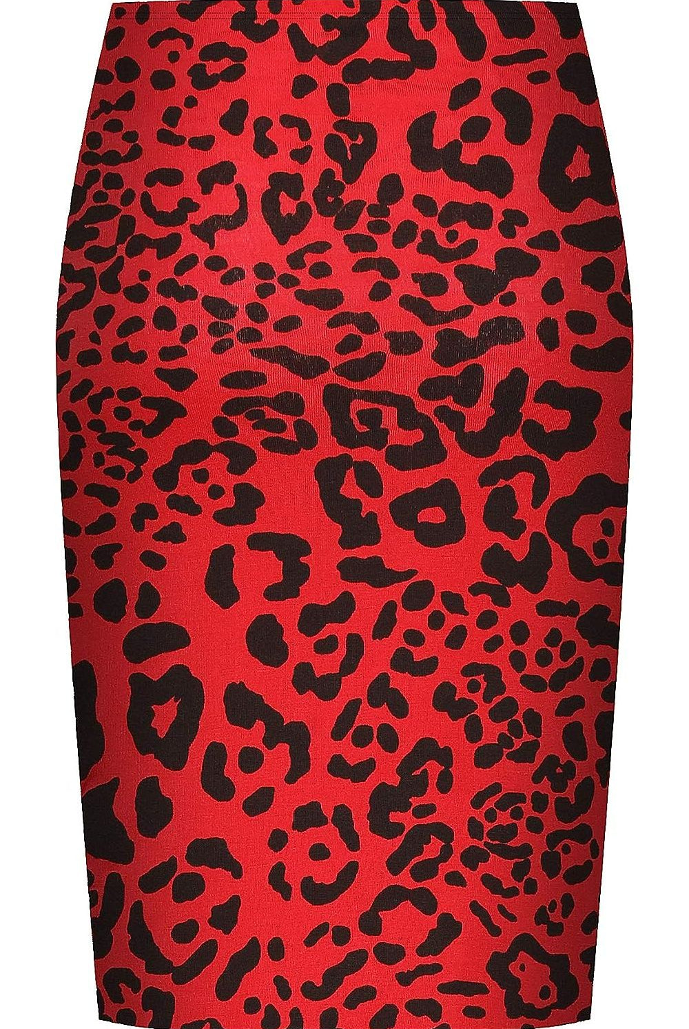 Printed Stretch Pencil Midi Skirt Skirt WearAll Red Animal 8-10