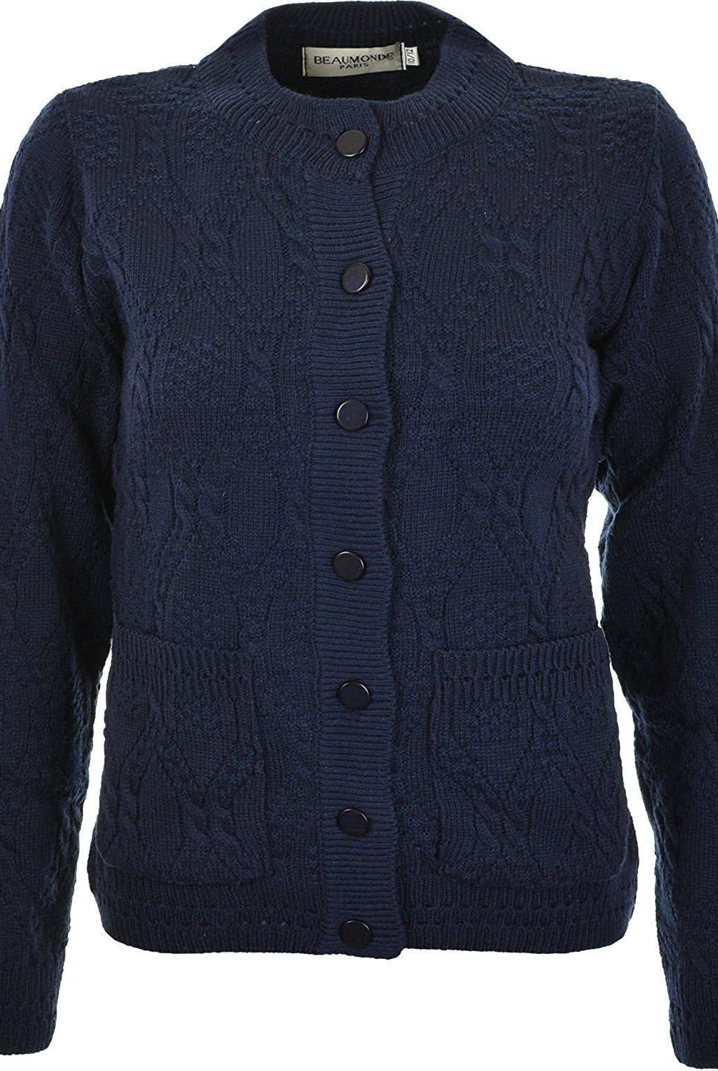 Knitted Crew Neck Pocket Front Button Cardigan Cardigans WearAll Navy 10-12