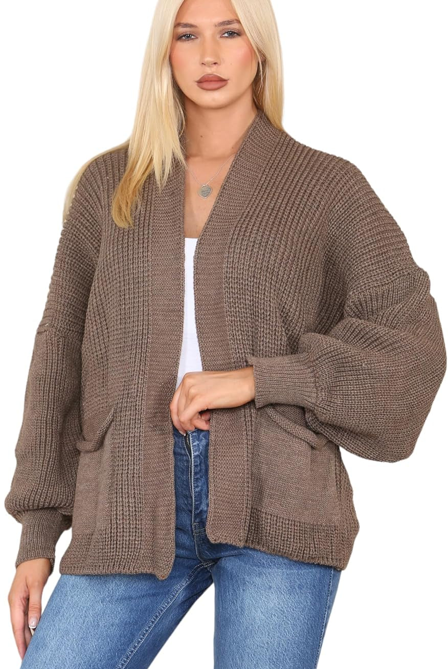 Short Balloon Sleeve Cardigan One Size (10-18) Apparel & Accessories WearAll Mocha