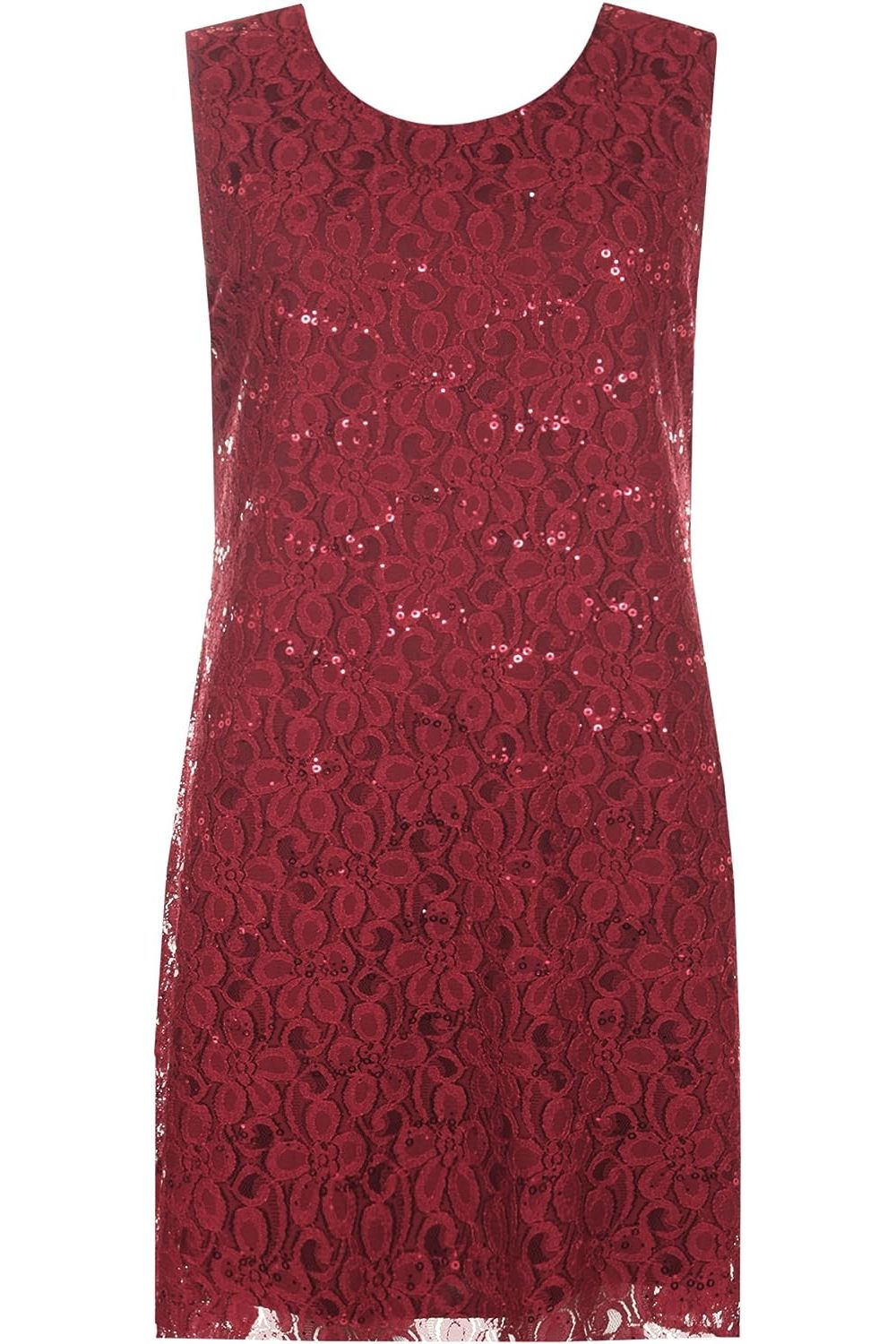 Sleeveless Lace Sequins Vest Dress Dress WearAll Wine 12-14