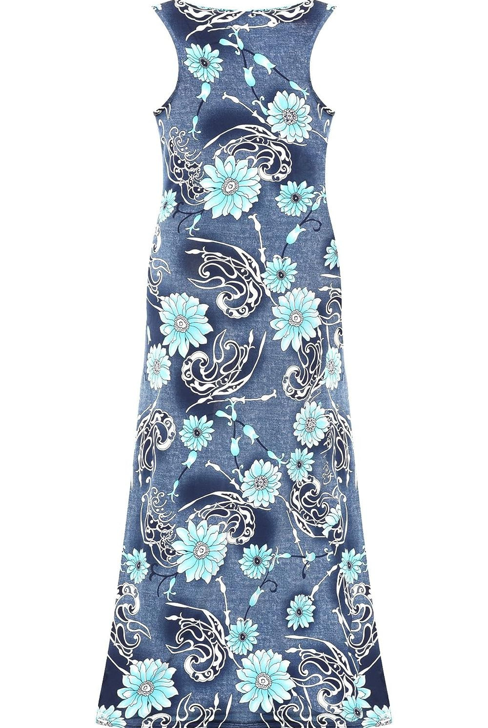 Denim Look Print Sleeveless Maxi Dress Dress WearAll