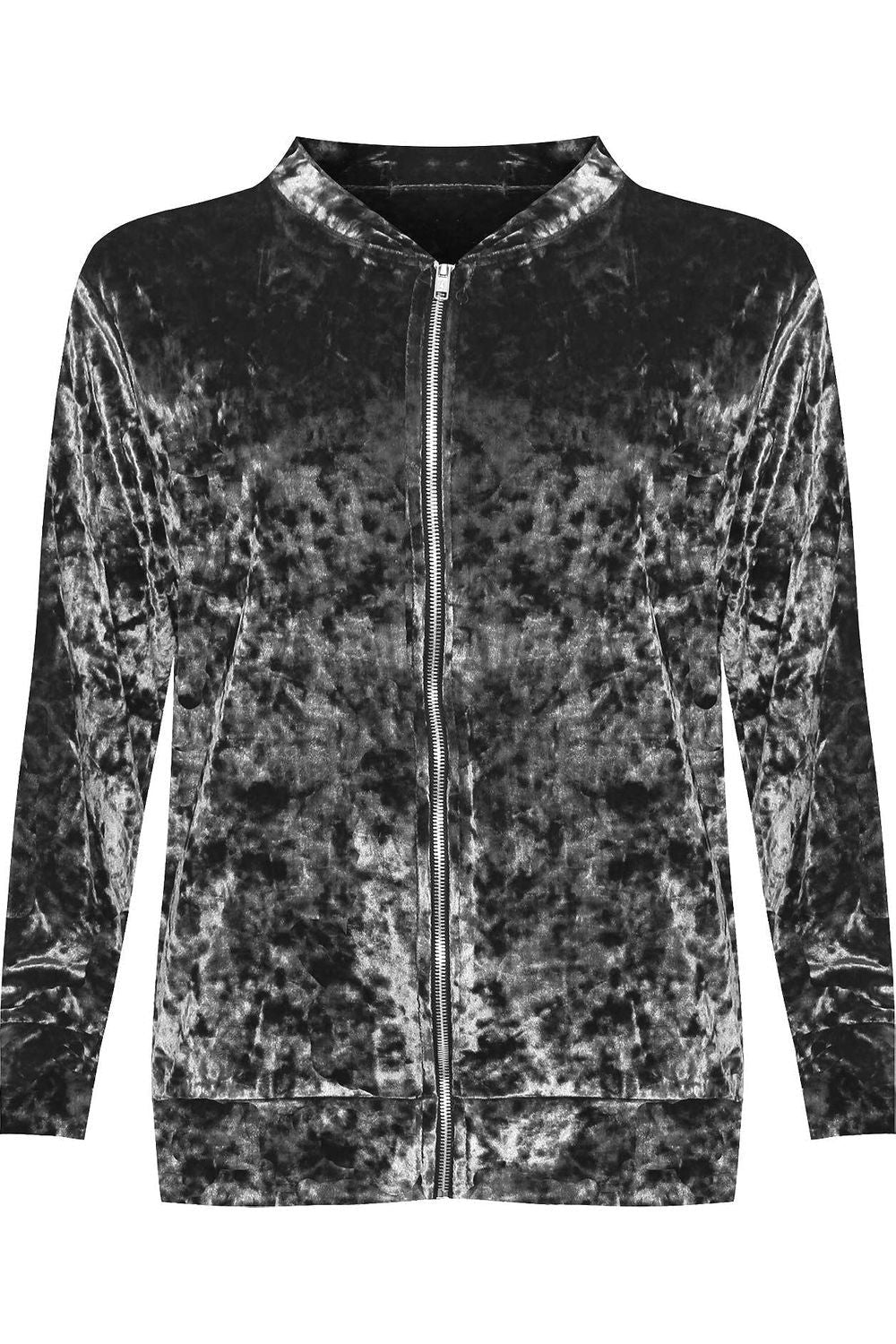 Long Sleeve Velour Velvet Bomber Jacket Jacket WearAll Grey 14