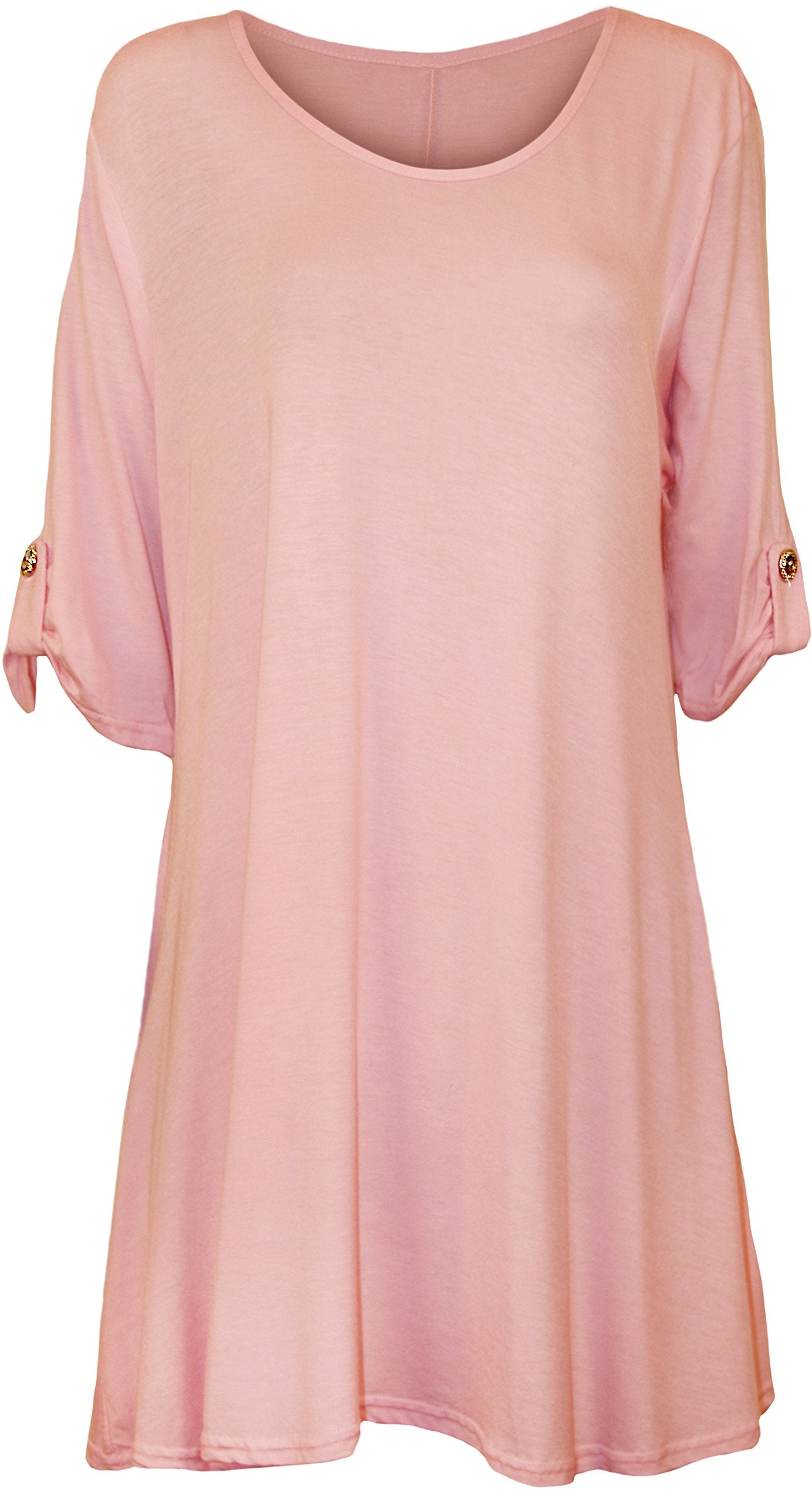Womens Scoop Neck Flared Ladies Plain Tops Tops WearAll Pink 14