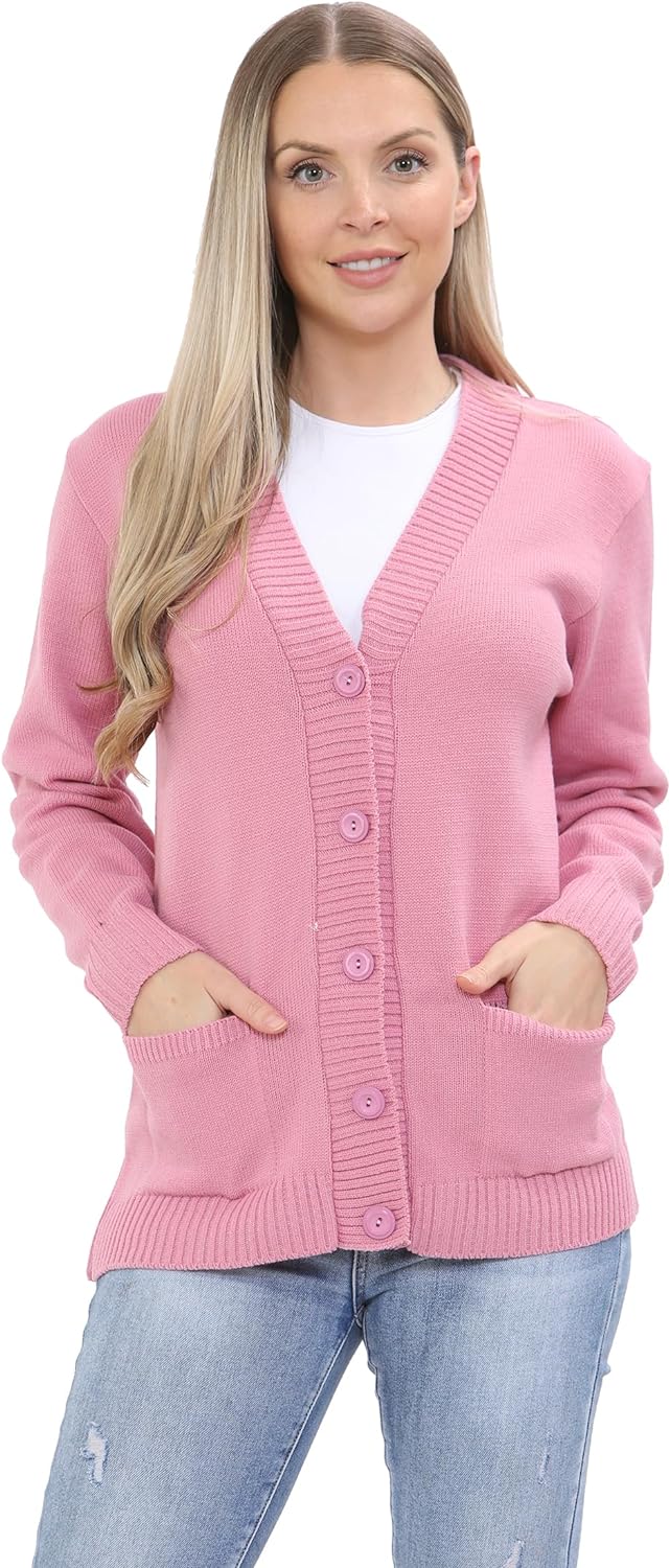 Women Knitted Plain Cardigan Knitted Cardigan WearAll Pink 8-10